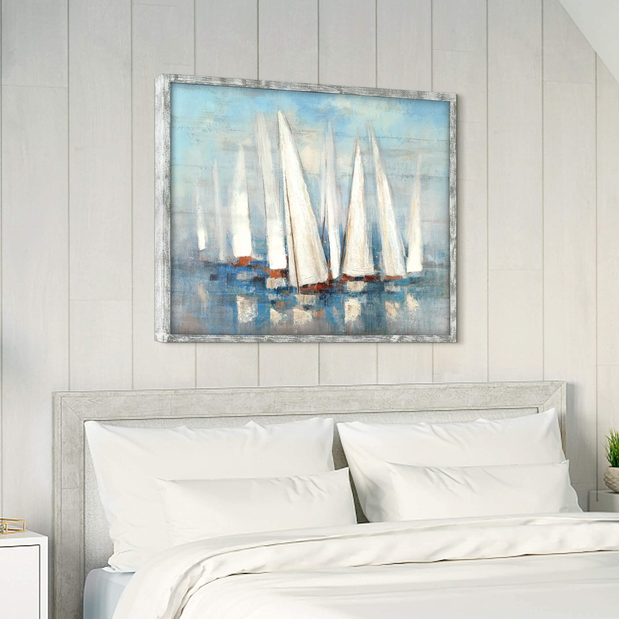 Ocean Framed Painting Wall Art: Abstract Coastal Artwork 40''X30'' Seascape Picture Seascape Prints On Wood In Modern Style For