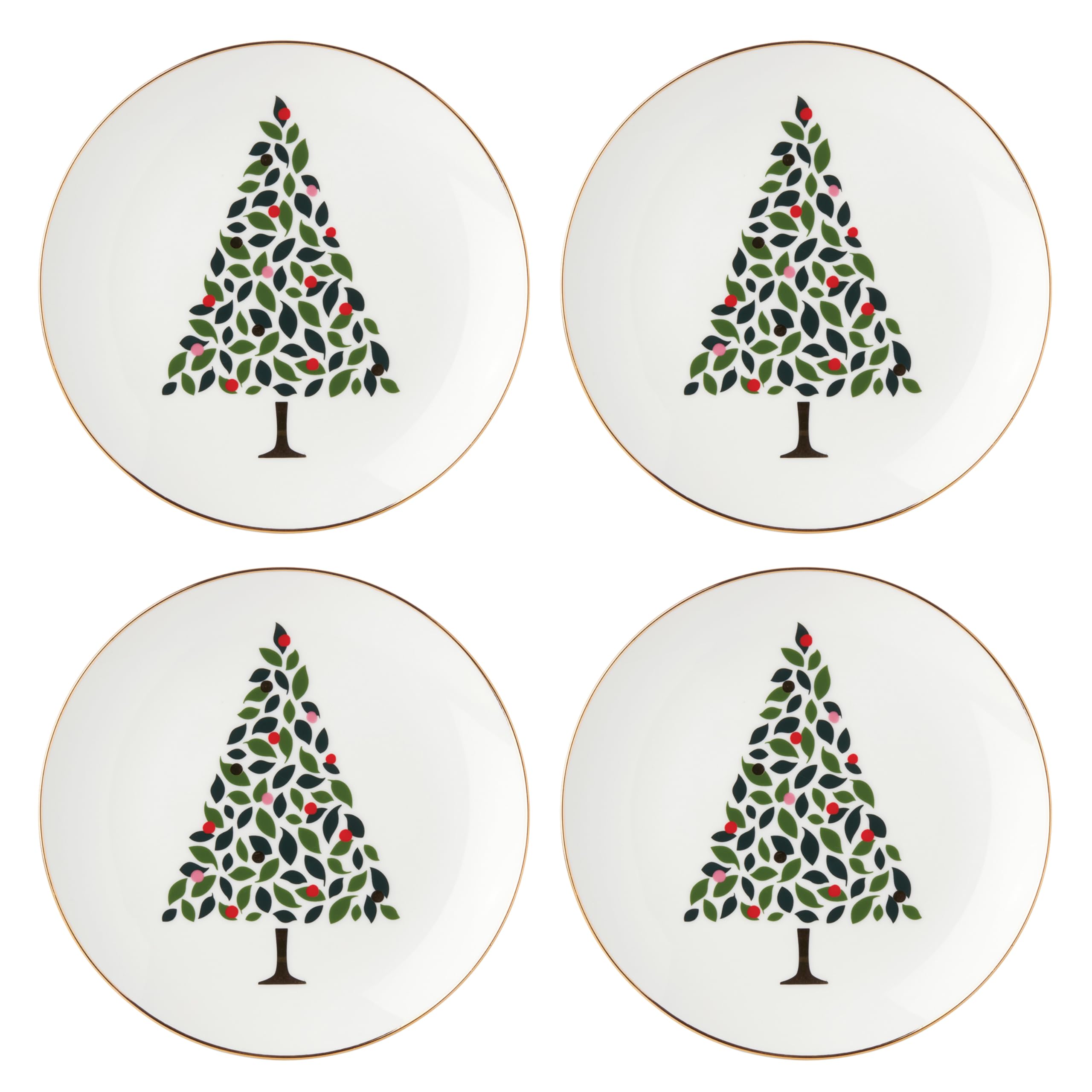 kate spade new york Evergreen 4-Piece Accent Plates, 4 Count, White, Christmas Dinnerware Set, Holiday Hosting
