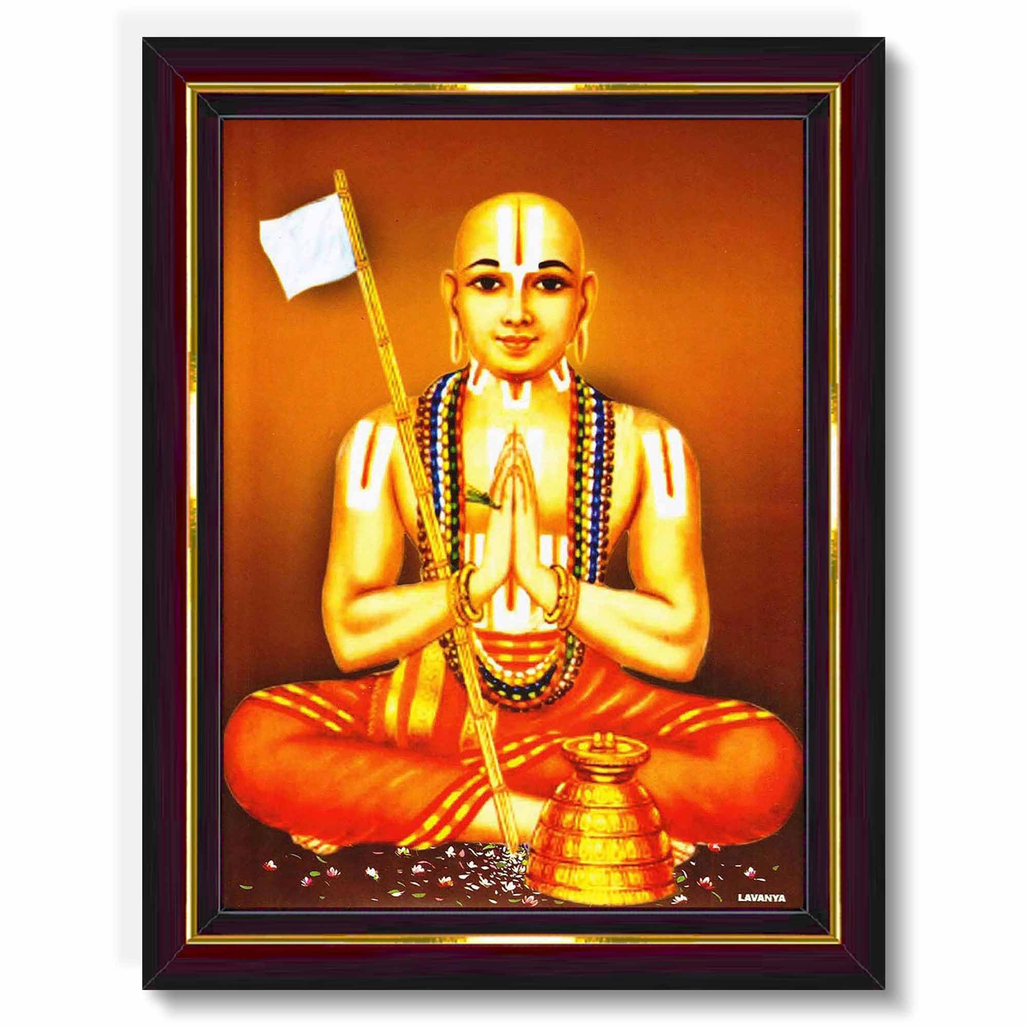Pavan Photo Laminations Sri Ramanujar Ramanujacharya Ramanuja Charya Wall Painting Framed Home Decor (Wood,Matte,Brown,Big Size,