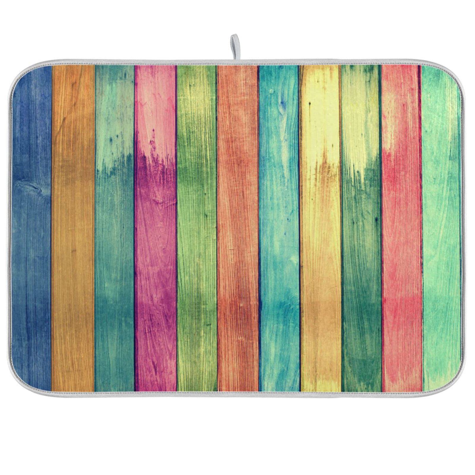 Zzwwr Vintage Colorful Wood Background Absorbent Dish Drying Mat Microfiber Kitchen Countertop Table Protector Multi-Purpose Cou