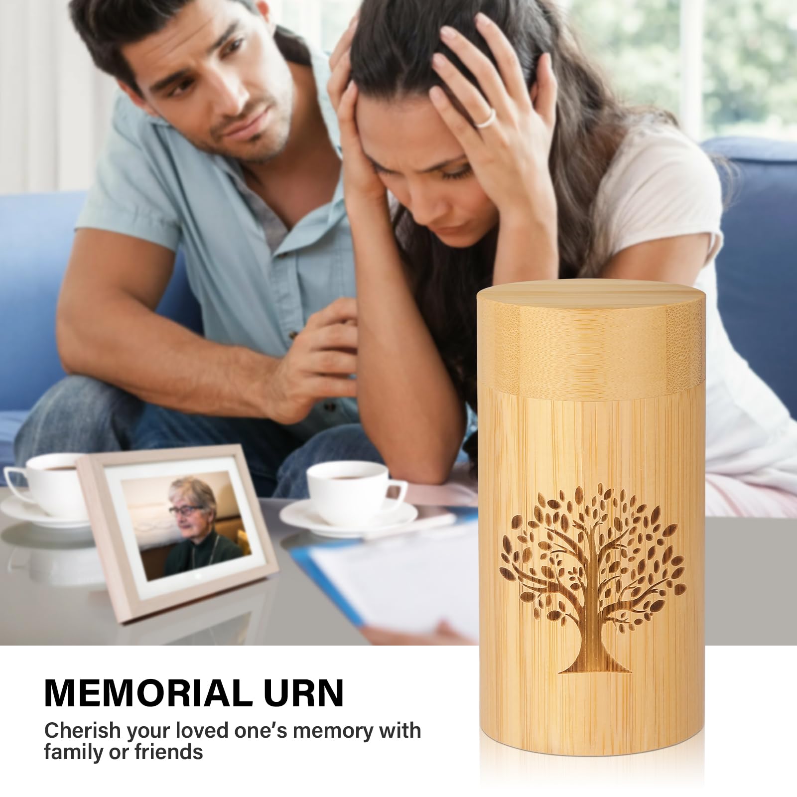 HOOMTREE Small Urns for Human Ashes Keepsake with Tree of Life Pattern,Bamboo Scattering Tubes for Human or Pet Ashes,Hold Up to