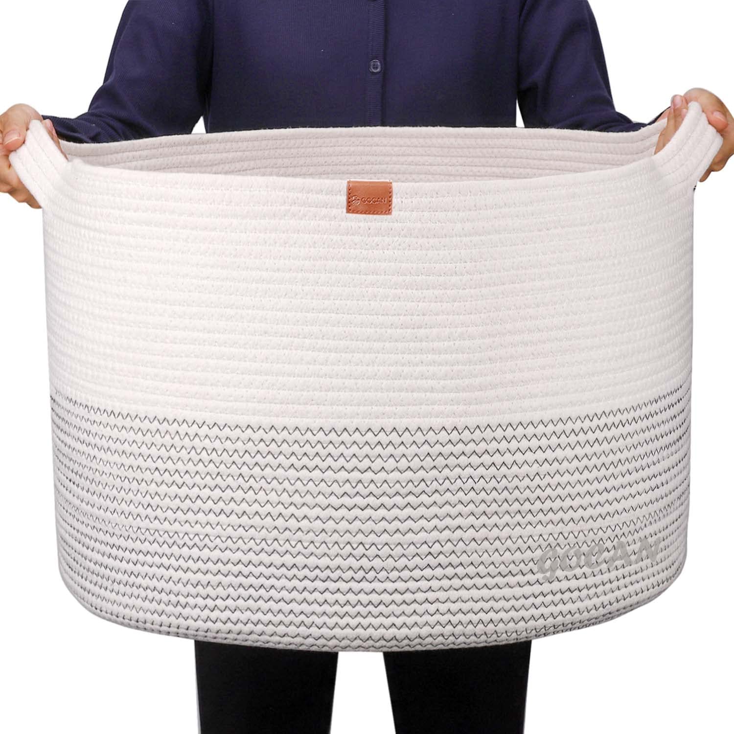 GOCAN Extra Large Laundry Basket 22 '' X 22 ''X 14 '' XXXL Cotton Rope Woven Basket for Blankets Storage Basket with Handles for Living Room (Dark Grey/Beige)