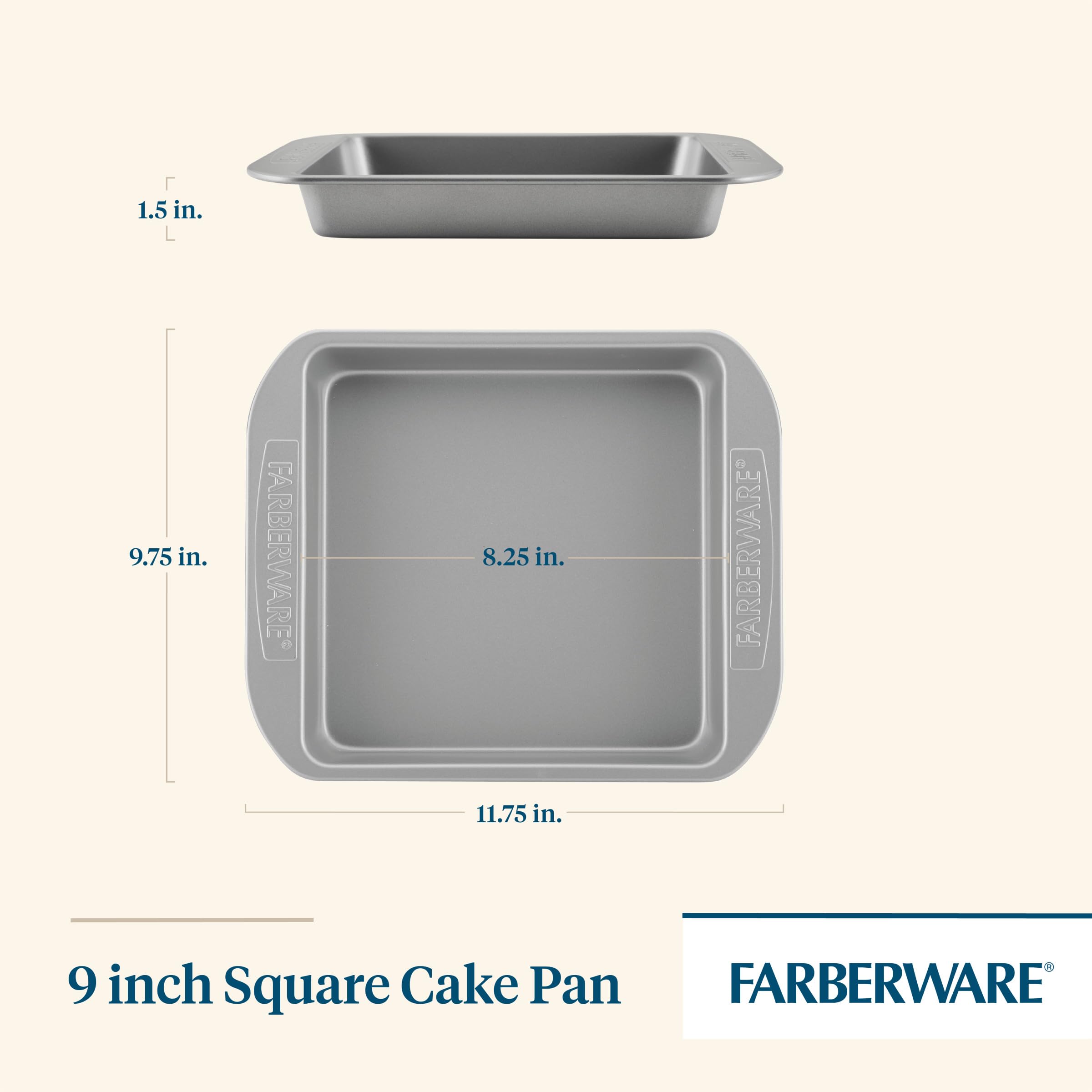 Farberware Nonstick Bakeware Nonstick Baking Pan / Nonstick Cake Pan, Square - 9 Inch, Gray