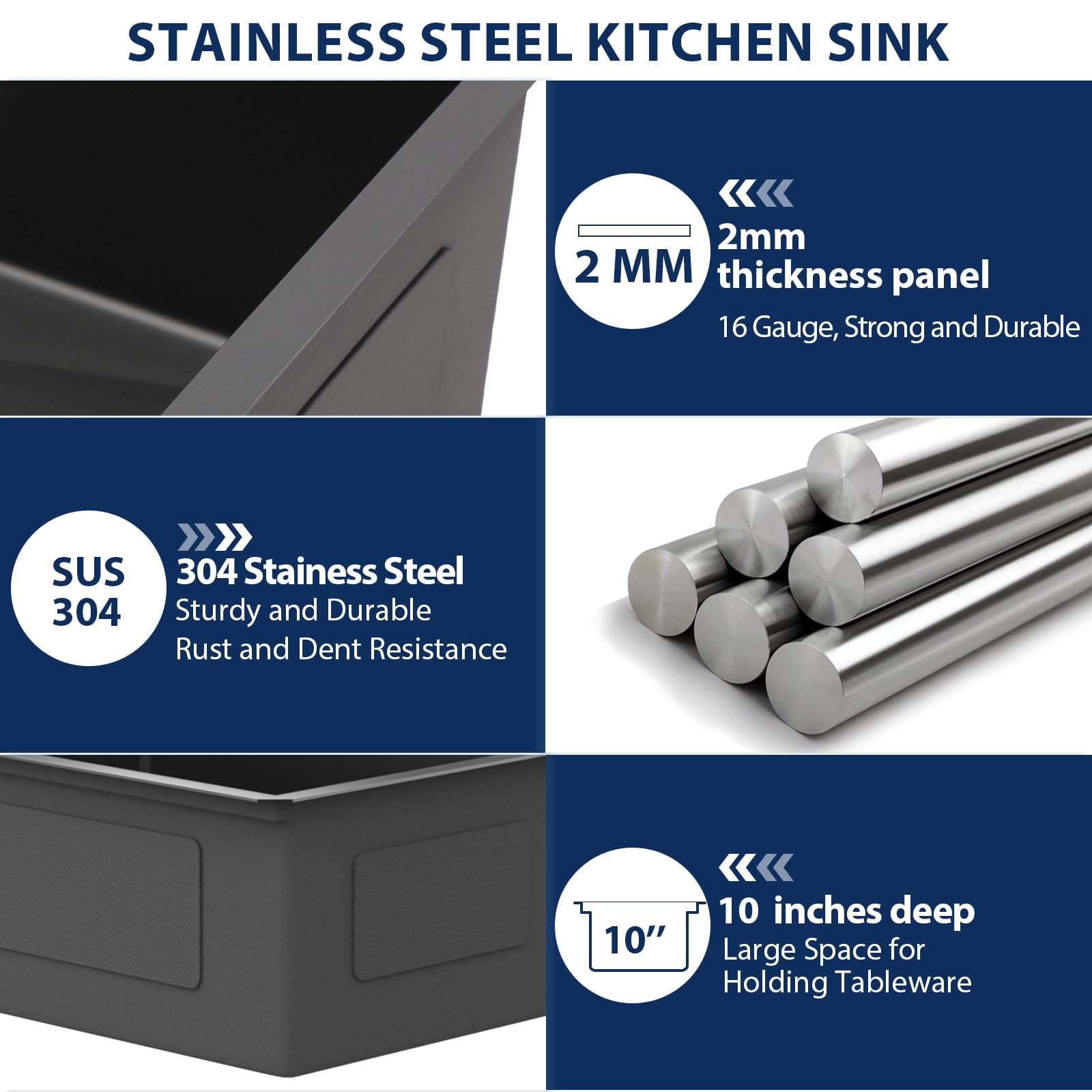 Lordear 25 Inch Black Kitchen Sink Undermount Kitchen Sink Workstation 25X19X10 Gunmetal Black 16 Gauge Stainless Steel Single B