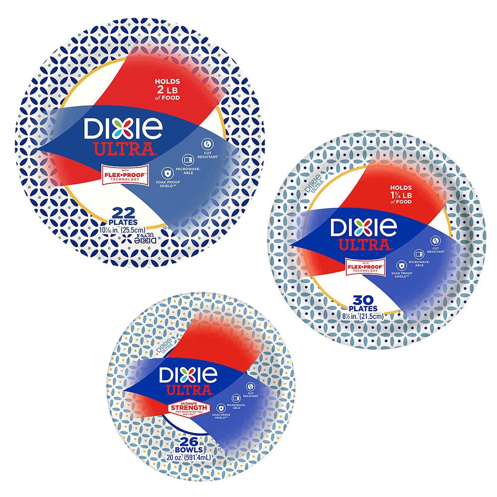 Dixie Ultra Heavy Duty Paper Plate & Bowl Bundle, Large Plate 10 1/16'' (22 Ct), Medium Plate 8 1/2'' (30 Ct) And Bowl (26 Ct) S