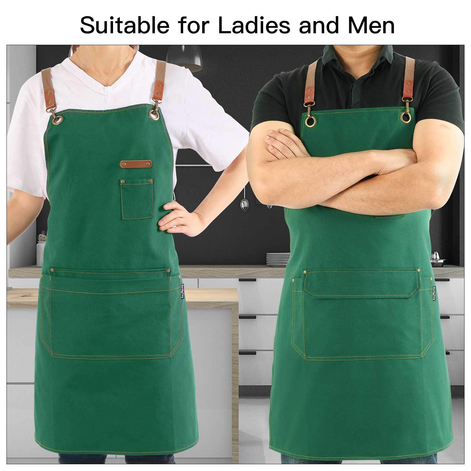 RockyToy Chef Apron with Pockets  Cotton Canvas Apron for Artists Painting  Kitchen Cooking for Men and Women  Adjustable Size S-XXL  Green