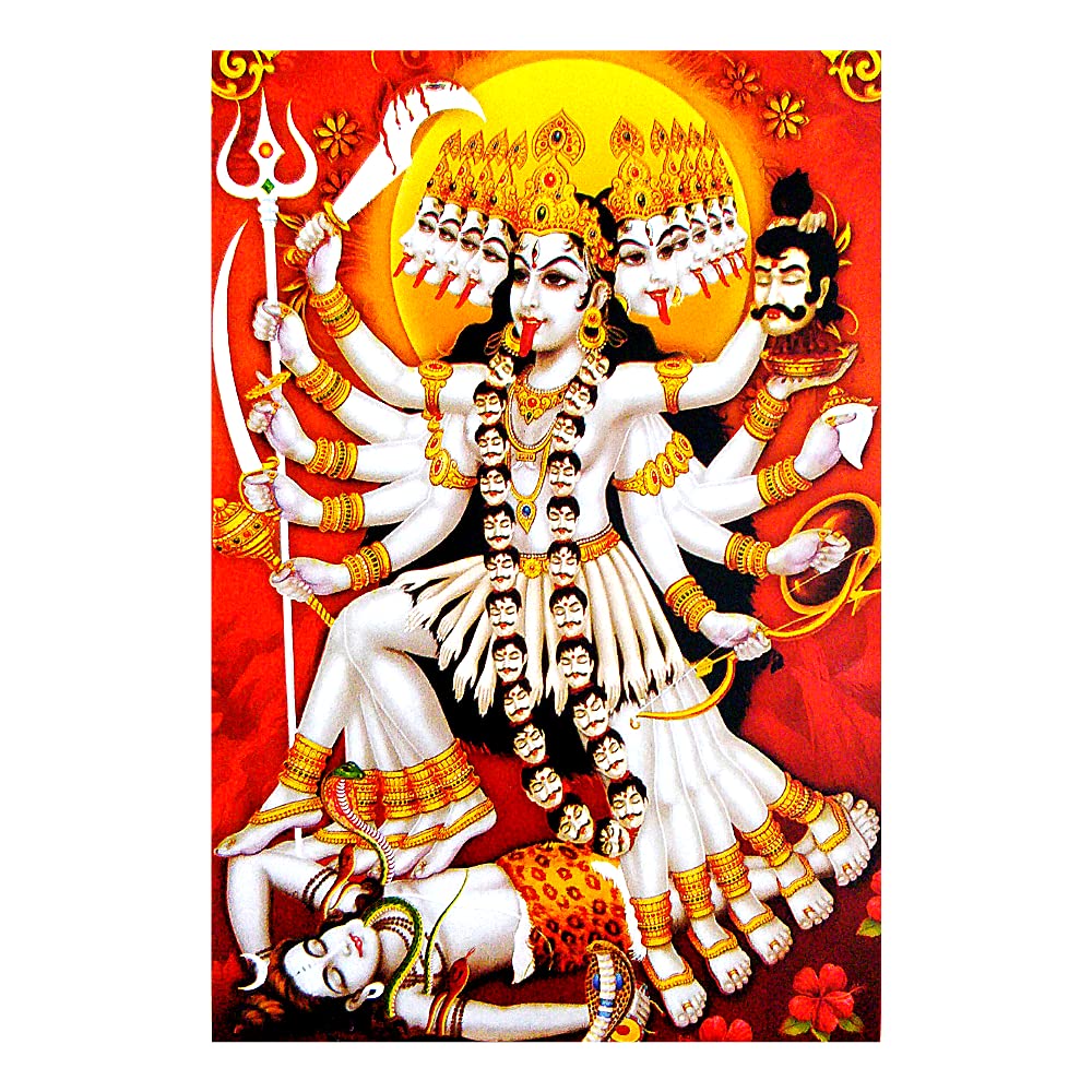 Suninow Kali Mata Photo | God Goddess Religious Framed Painting For Wall And Pooja/Hindu Bhagwan Devi Devta Photo Frame/God Post