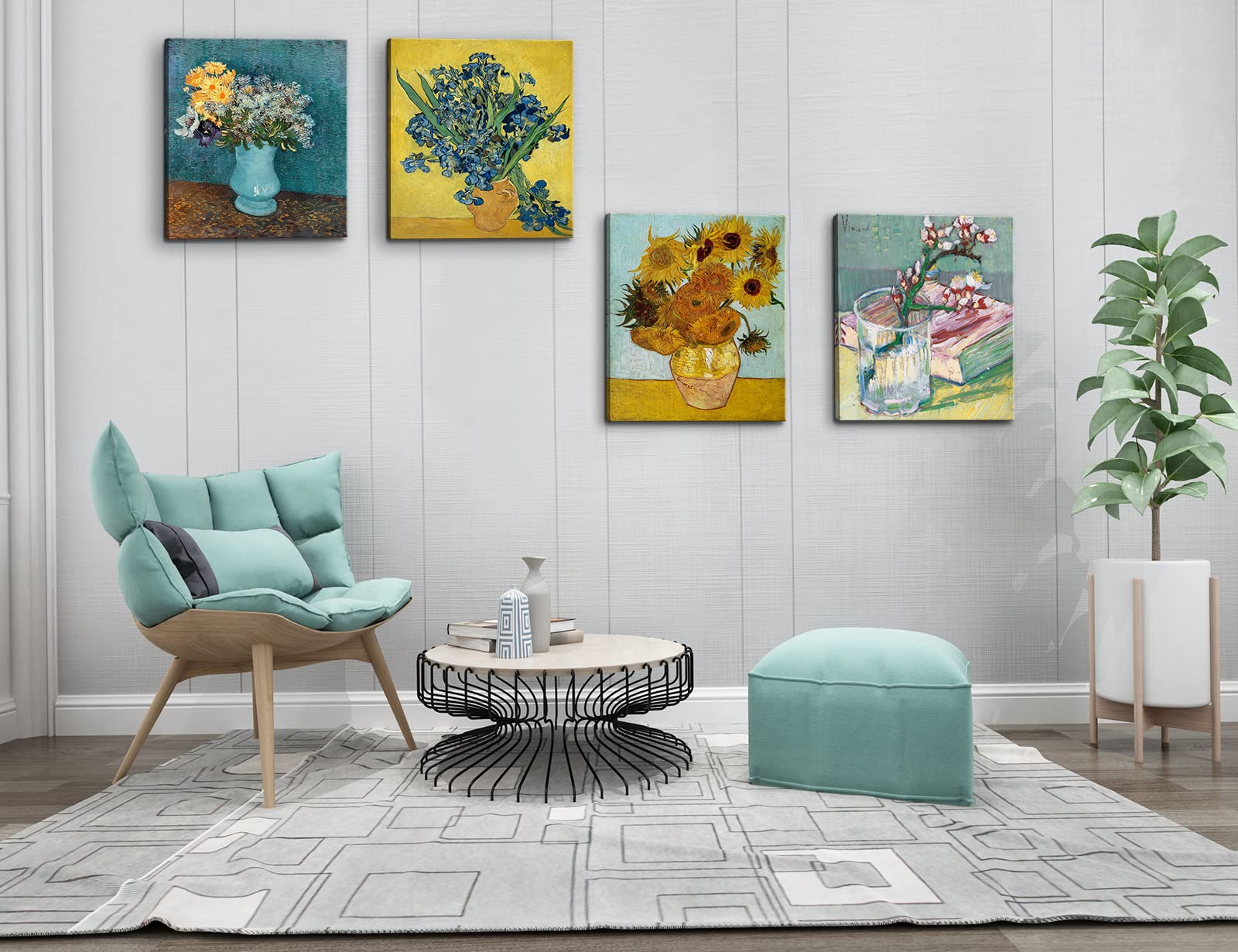 Dgbtcart Sunflowers Irises Flower Vase By Vincent Van Gogh Canvas Wall Art, Classic Paintings Reproduction Prints Floral Artwork