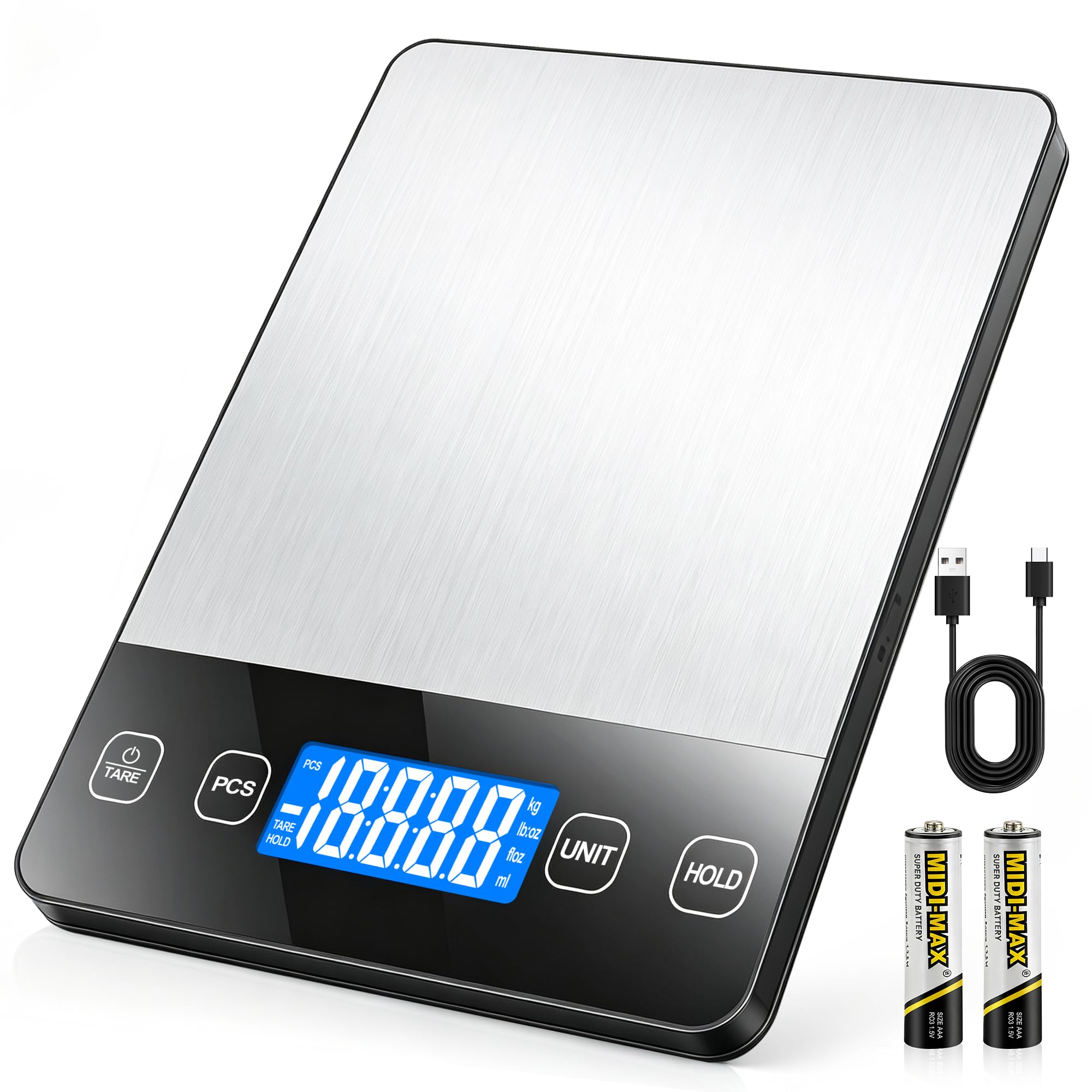 Food Scale 33 lb Capacity, Rechargeable Kitchen Scale with 7 Units