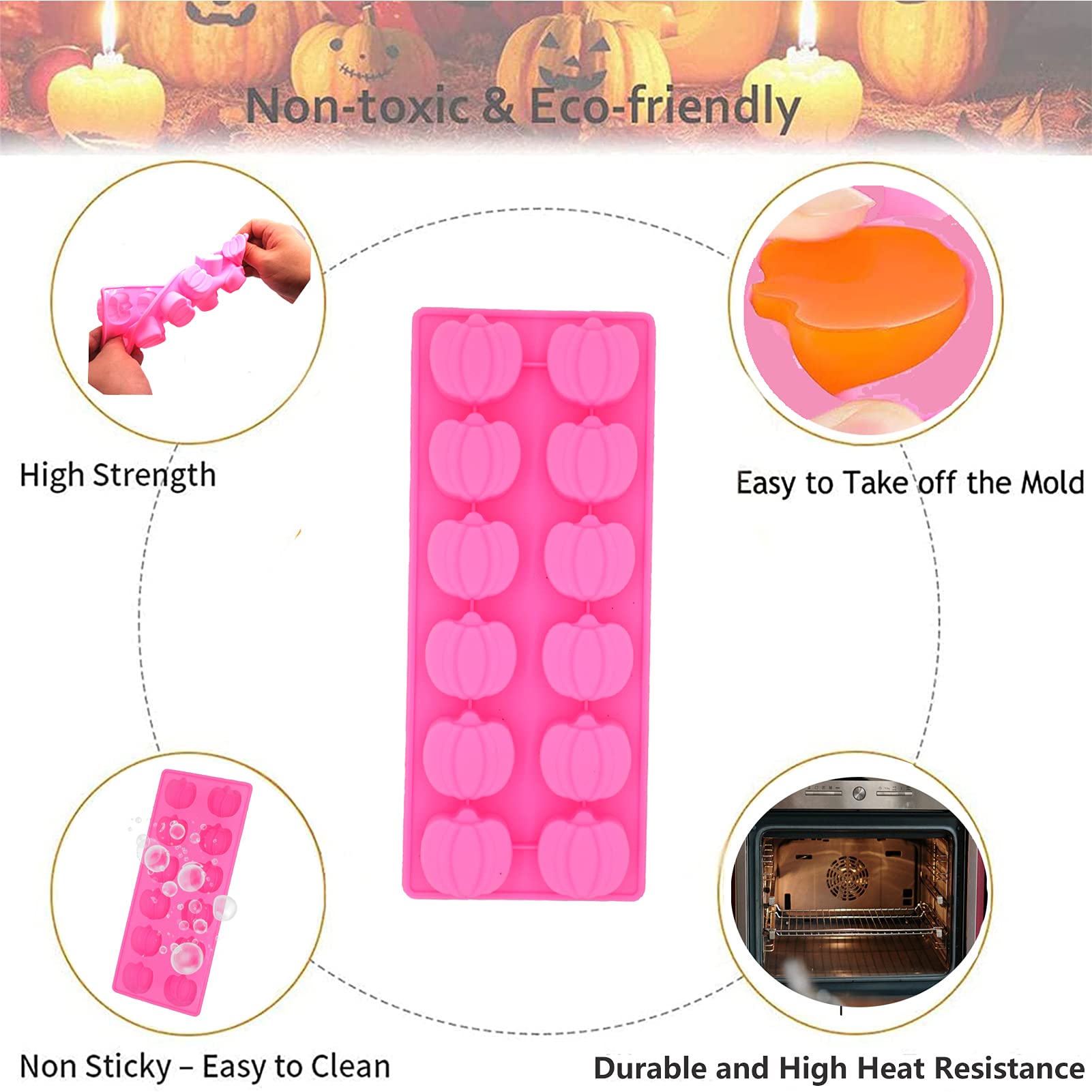 Halloween Molds 3Pcs Pumpkin Silicone Mold Nonstick 3D Silicone Pumpkin Mold Mini Pumpkin Candy Mold For Making Halloween Candy,