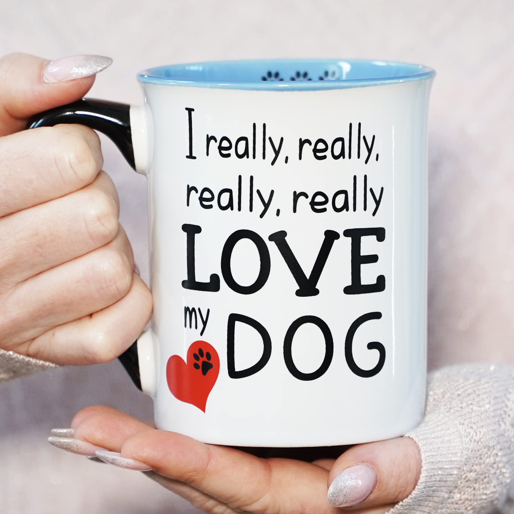 Cottage Creek I Really Love My Dog Mug, 16Oz Black And White Gift Boxed Ceramic Coffee Cup For Dog Mom And Dad, Cute Tea Mug And