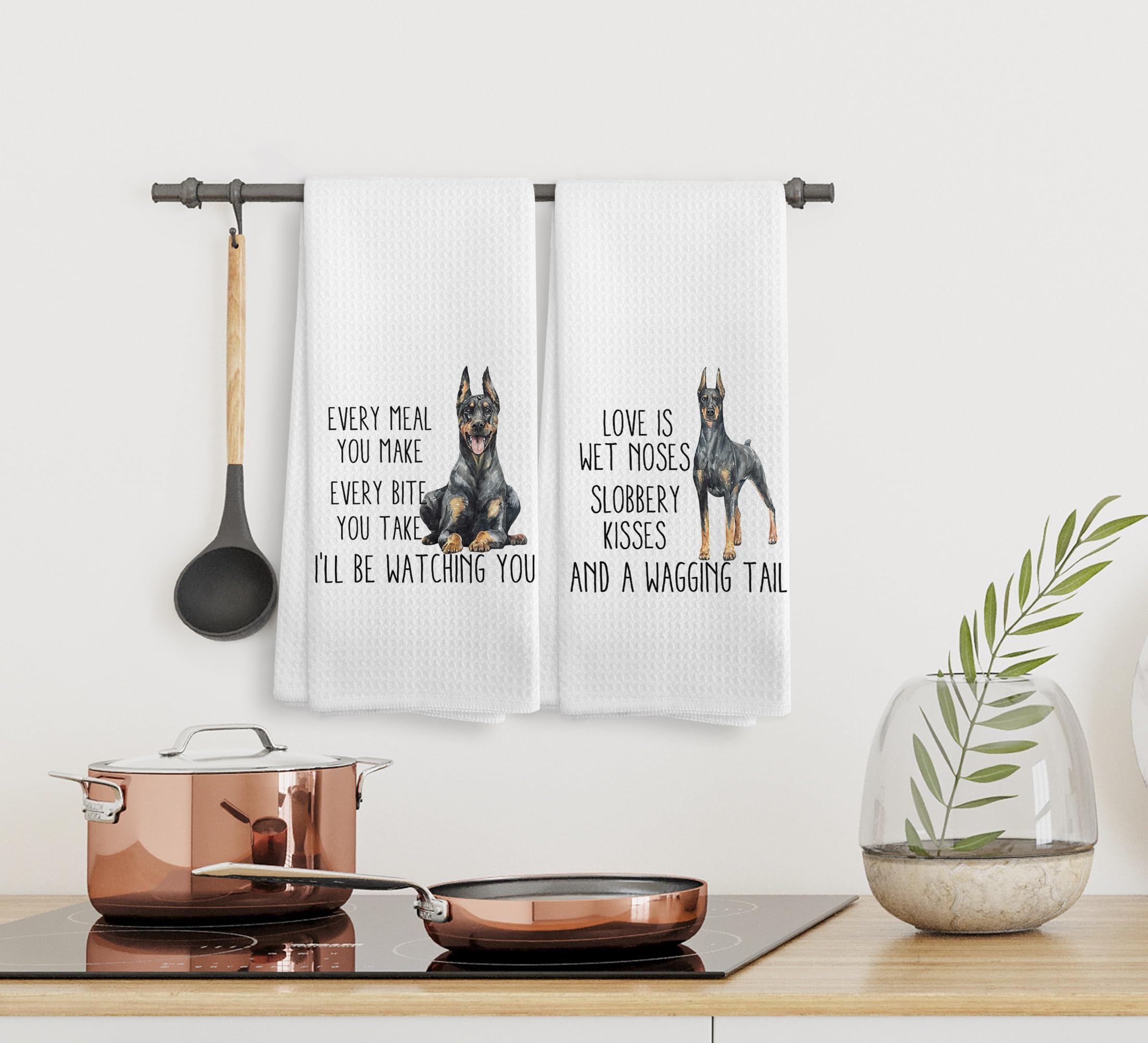 NOQL Doberman Dog Kitchen Towels and Dishcloths Set of 2, Doberman Dog Decor, Doberman Gifts for Women, 16  24 Inches
