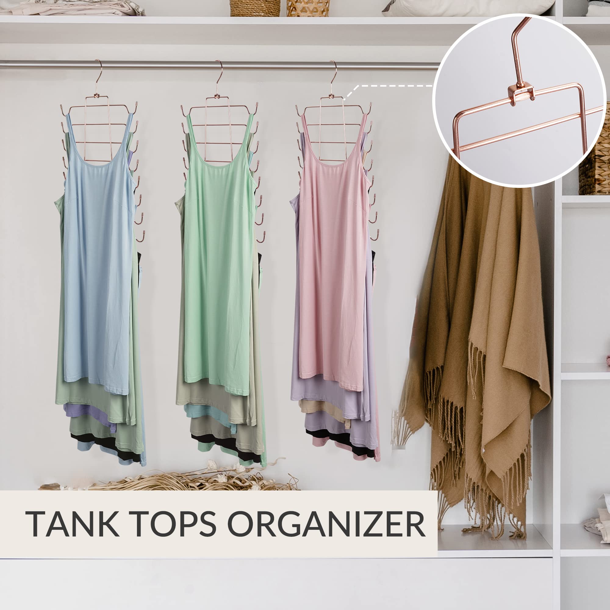 ZEDODIER Tank Top Hanger  4 Pack Space Saving Bra Hangers  Non-Slip Hanging Sport Bras Holder  Closet Organizers and Storage for Camisoles Tank Tops Bras Ties Swimsuits Strappy Dress  Rose Gold