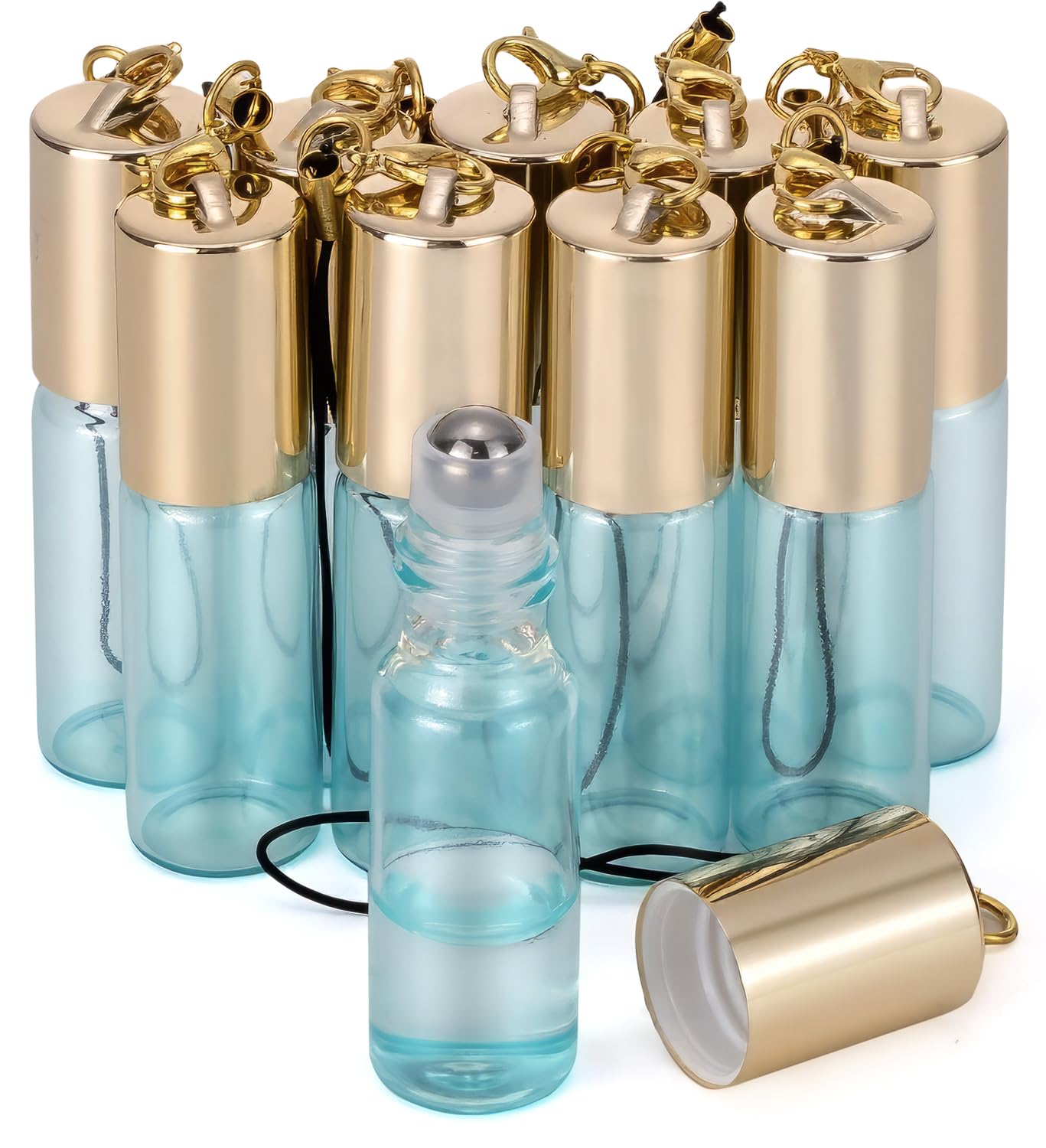 Ellbest 10Pack 5ml Glass Roller Bottles with Stainless Steel Rollerballs