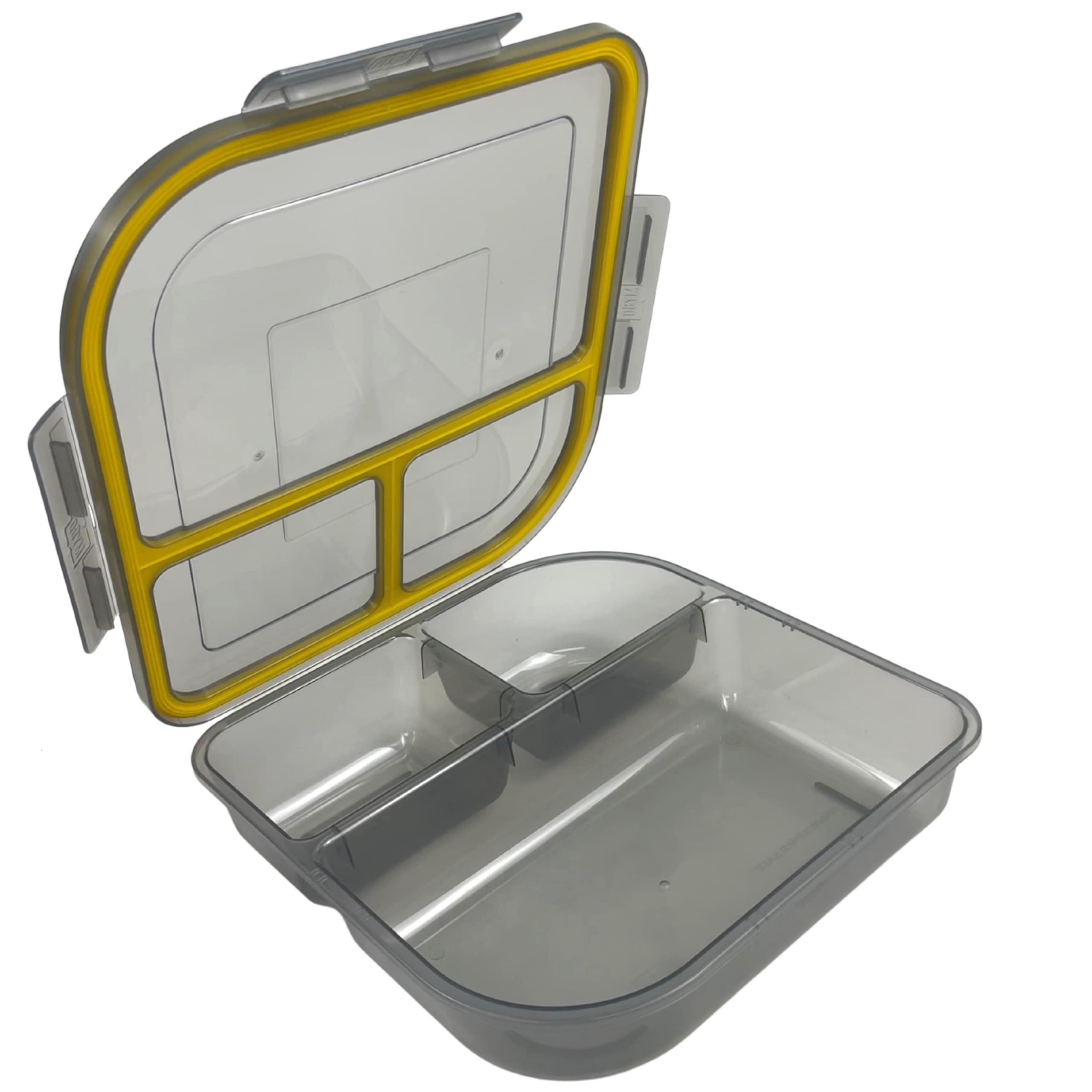 MyGo Container Large To-Go 3-Compartment Food Container, 9-3/8 X 9-3/8 X 2-1/2, Reusable, Microwave Safe, Smoke/Yellow