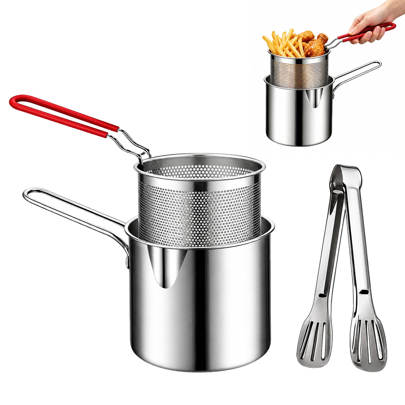 1.2L Deep Fryer Pot Set, 304 Stainless Steel Mini Deep Fryer with Basket