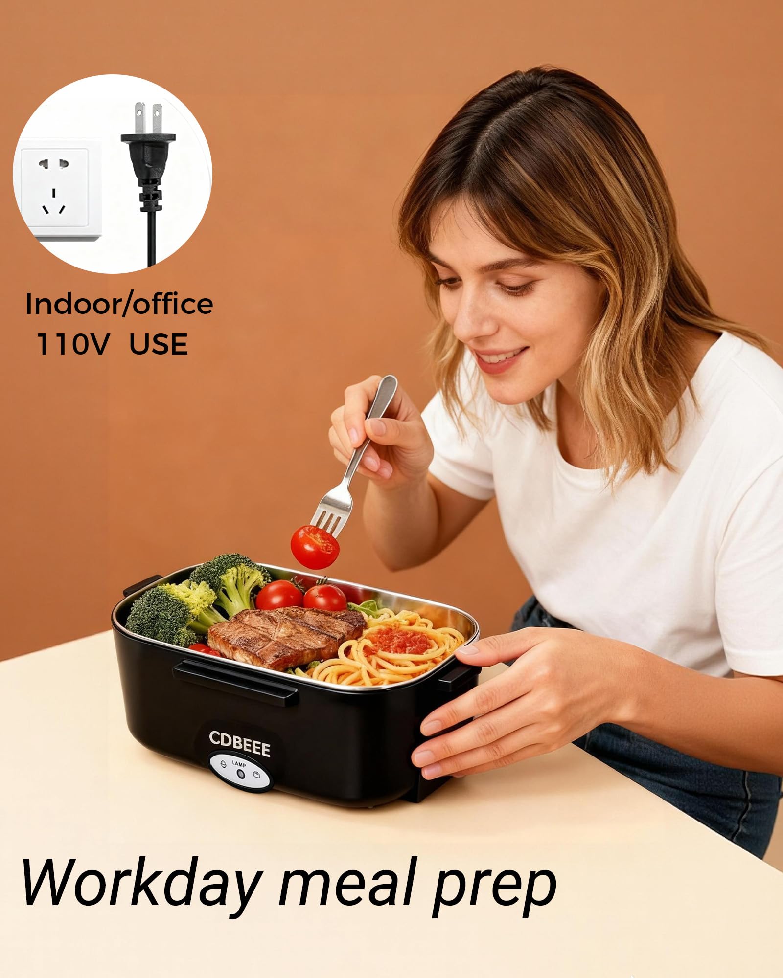 Electric Lunch Box, 33OZ Portable Food Warmer | 100W Rapid Heating & Leak-Proof 304 Stainless Steel | 3-in-1(Car 12V/24V & Home