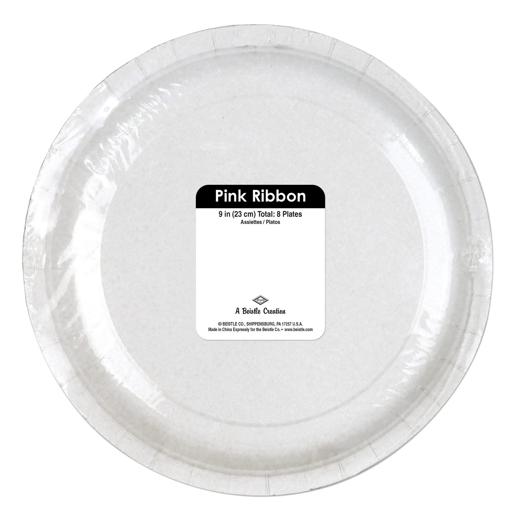 Beistle 58033 Pink Ribbon Round Plates, 8 Pcs