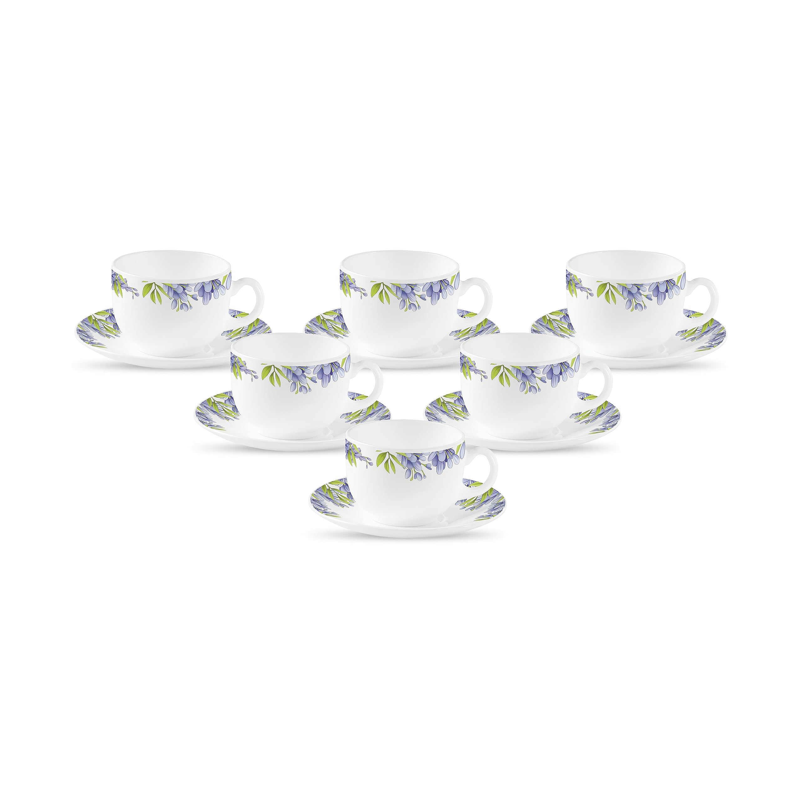 La Opala Diva, Pearl Collection Opal Glass Crockery | Cup & Saucer, Set Of 12 | Lively Hues, 160 Ml | For Tea & Coffee | Microwa