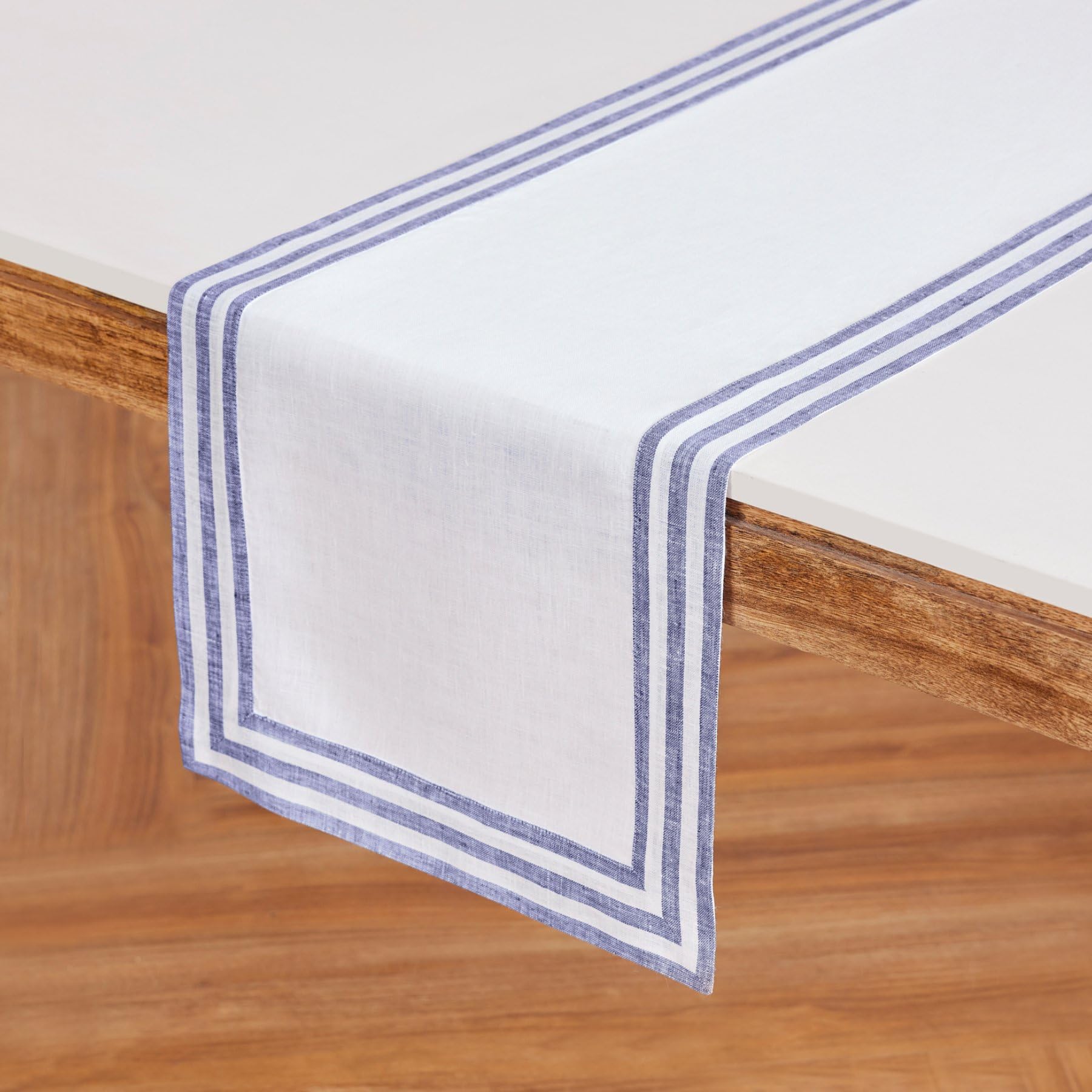 Solino Home Linen Table Runner 108 Inches Long - Mila, 100% Pure Linen Navy Table Runner 14 X 108 Inch Ideal For Wedding, Partie