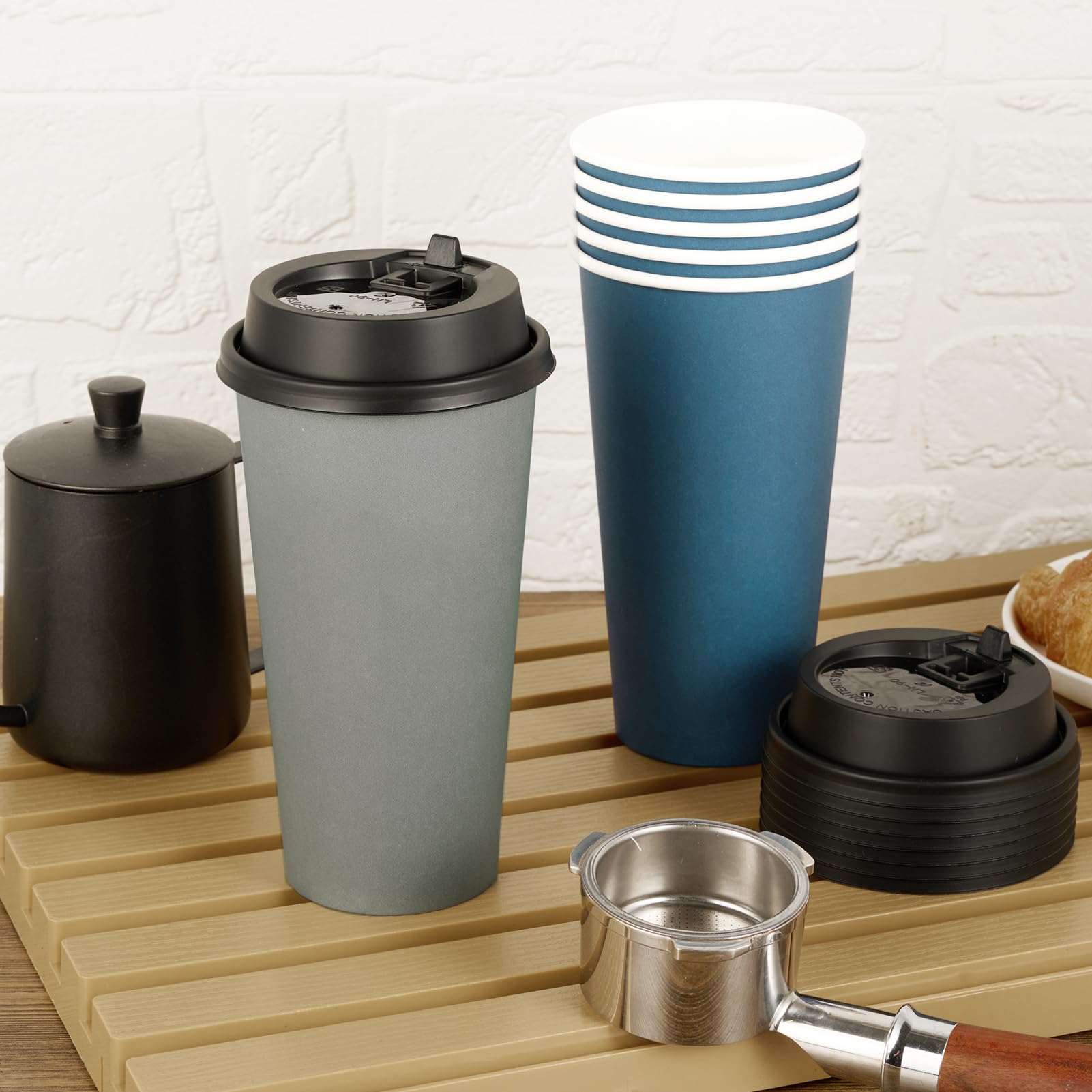 Litopak 100 Pack 20 Oz Paper Coffee Cups, Disposable Coffee Cups With Lids, Drinking Cups For Coffee, Water, Juice, Or Tea. Hot