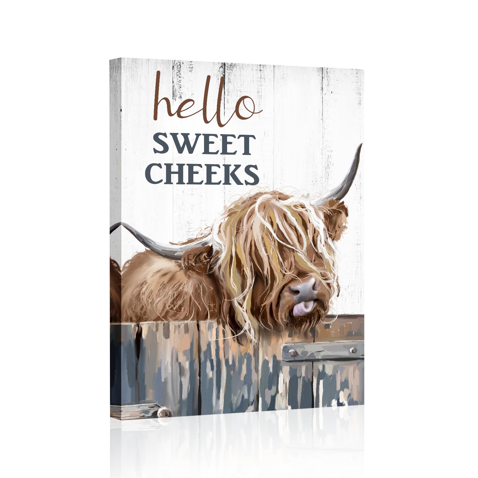 Highland Cow Pictures Wall Decor:Hello Sweet Cheeks Bathroom Decor Cow Paintings Canvas Prints Poster Rustic Farmhouse Highland