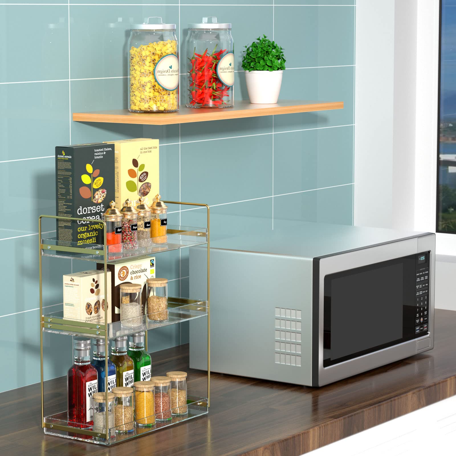 Bathroom Countertop Organizer, 3 Tier Acrylic Tray Vanity Counter Skincare Organizer Shelf, Kitchen Under Sink Standing Rack, Ho