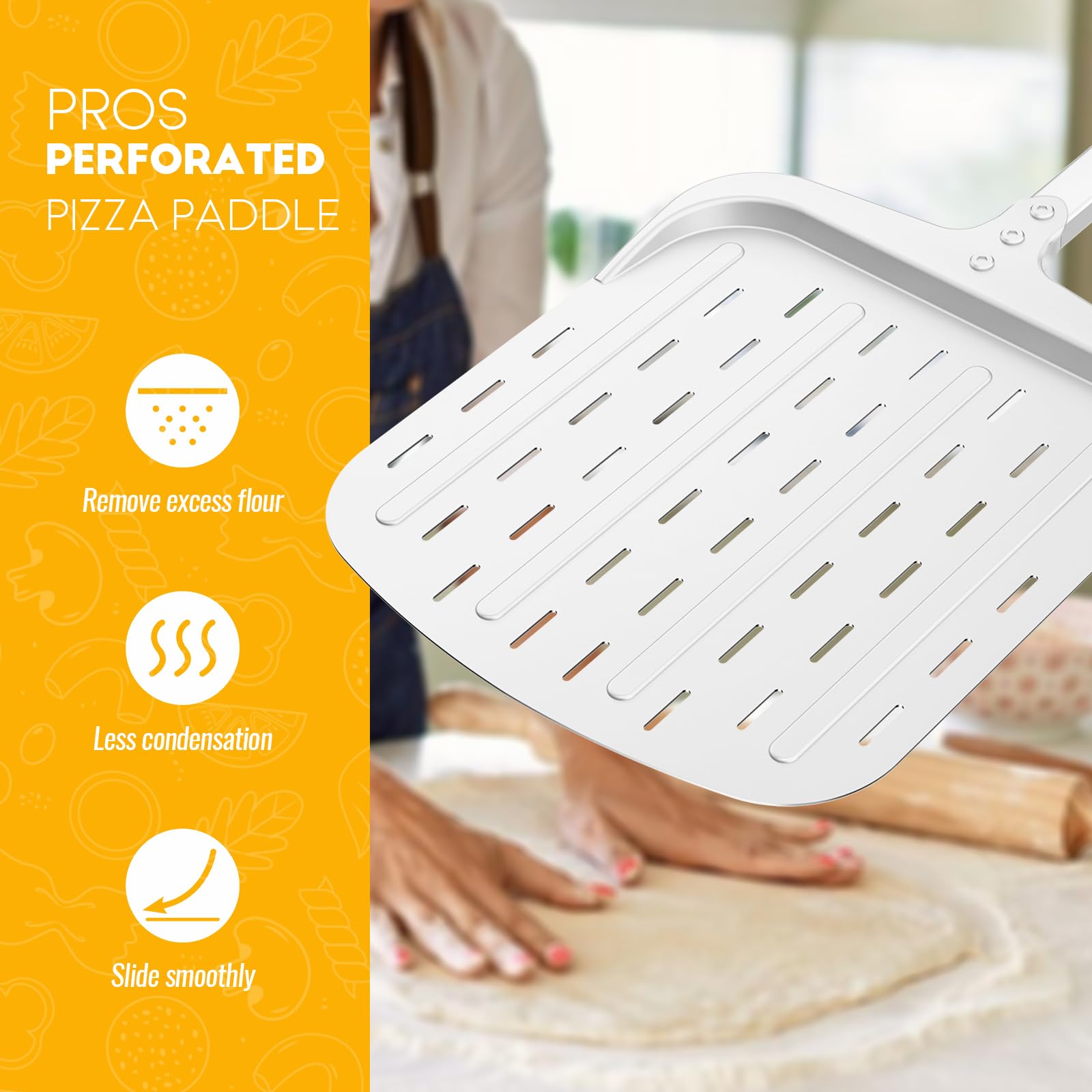 Rioomdx Pizza Peel 12-Inch Perforated Aluminum Pizza Paddle, Non-Stick Metal Pizza Peel Long Handle Pizza Spatula Paddle For Ove