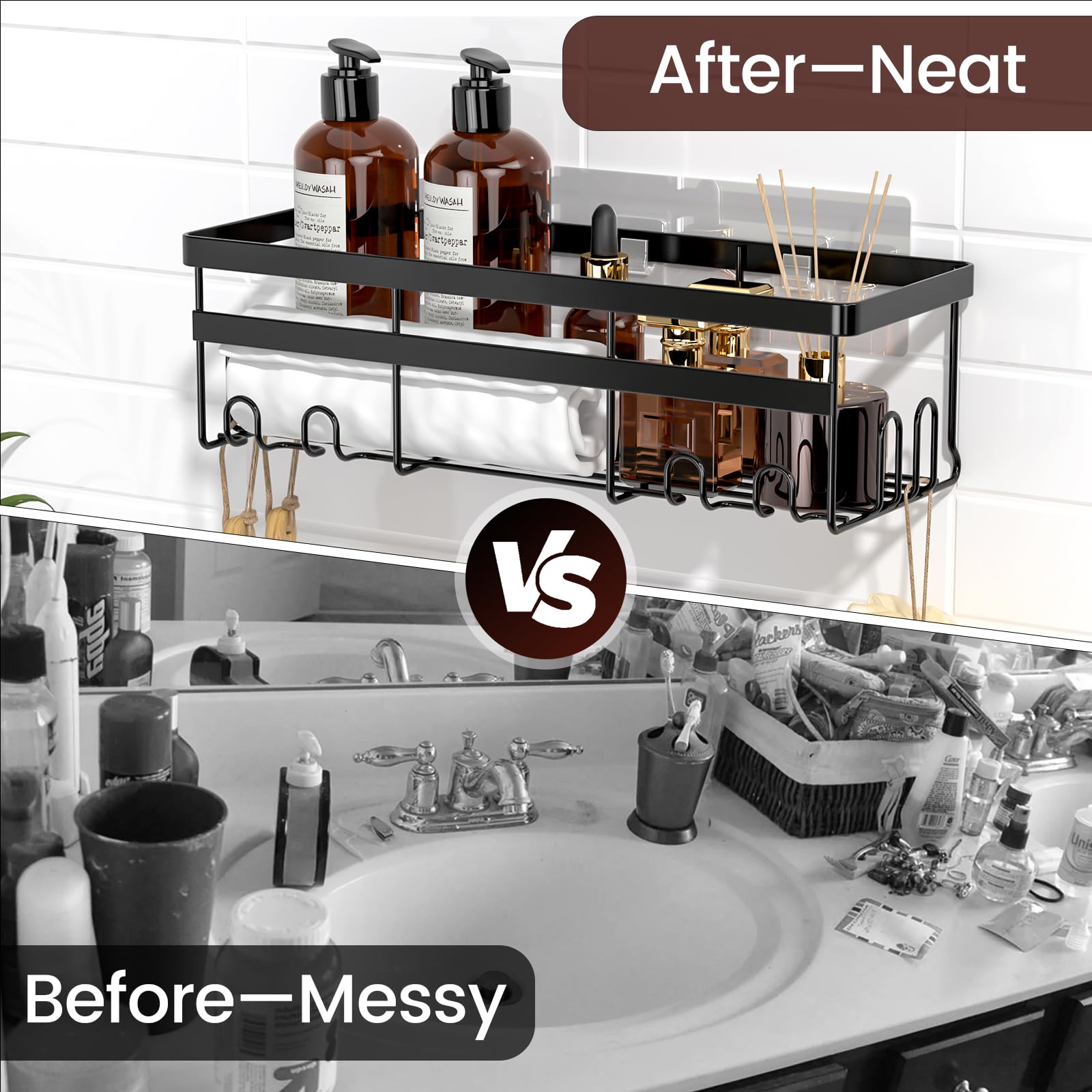 Wowbox Shower Caddies 2 Pack - Adhesive Hanging Shower Shelf - Bathroom & Kitchen Organizers And Storage, No Drilling Stainless