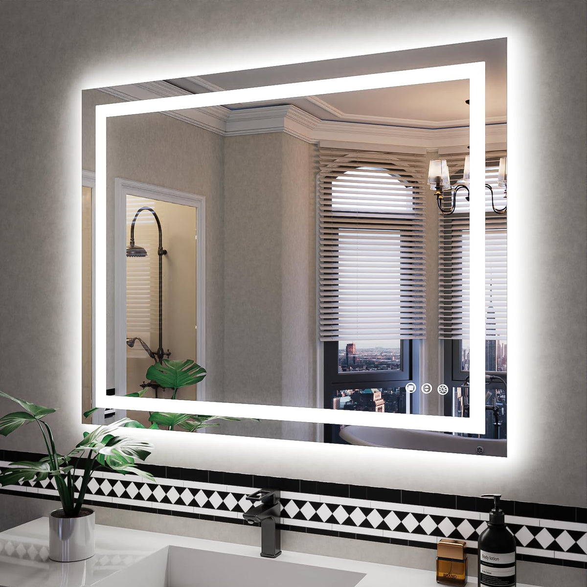 Iskm 40''X32'' Led Bathroom Mirror Front And Backlit Square Mirror For Wall Anti-Fog, Dimmable, Memory Function Mirror Waterproo