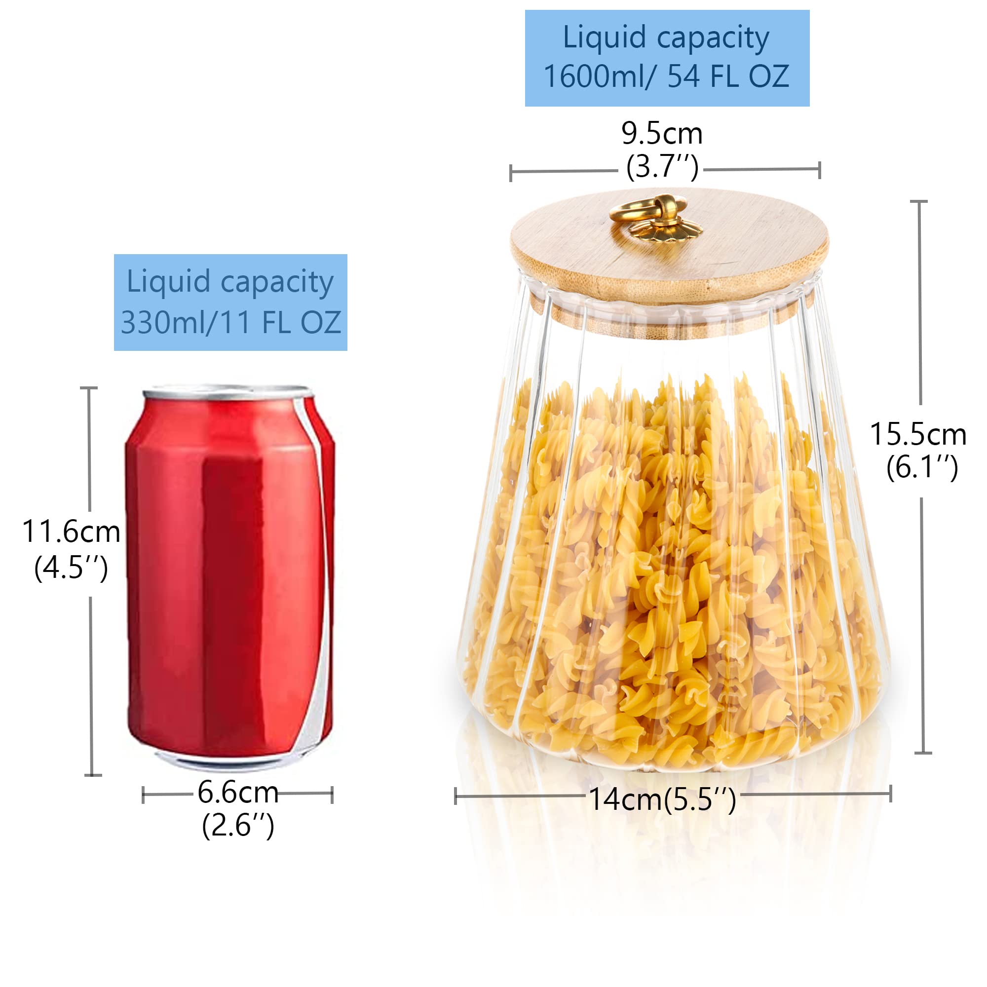 Glass Coffee Nuts Canister Airtight Storage Jar Petal Decorative Container With Bamboo Lid Metal Handle Easy To Grasp 1600Ml, 54