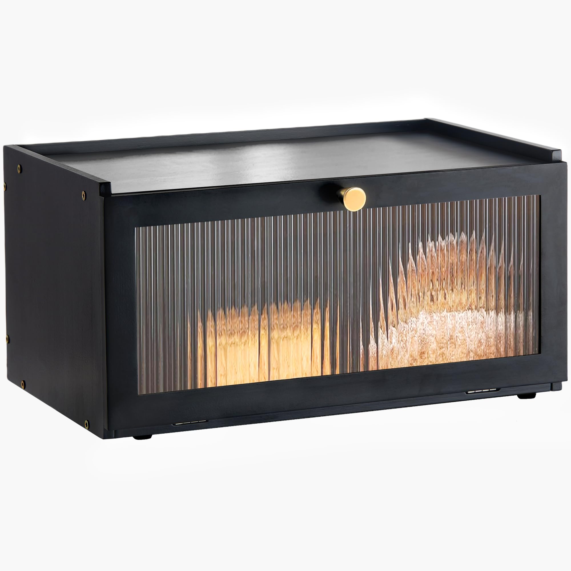 ETMI Black Bread Box for Kitchen Countertop - Modern bamboo Bread box with Window Bread Storage Container