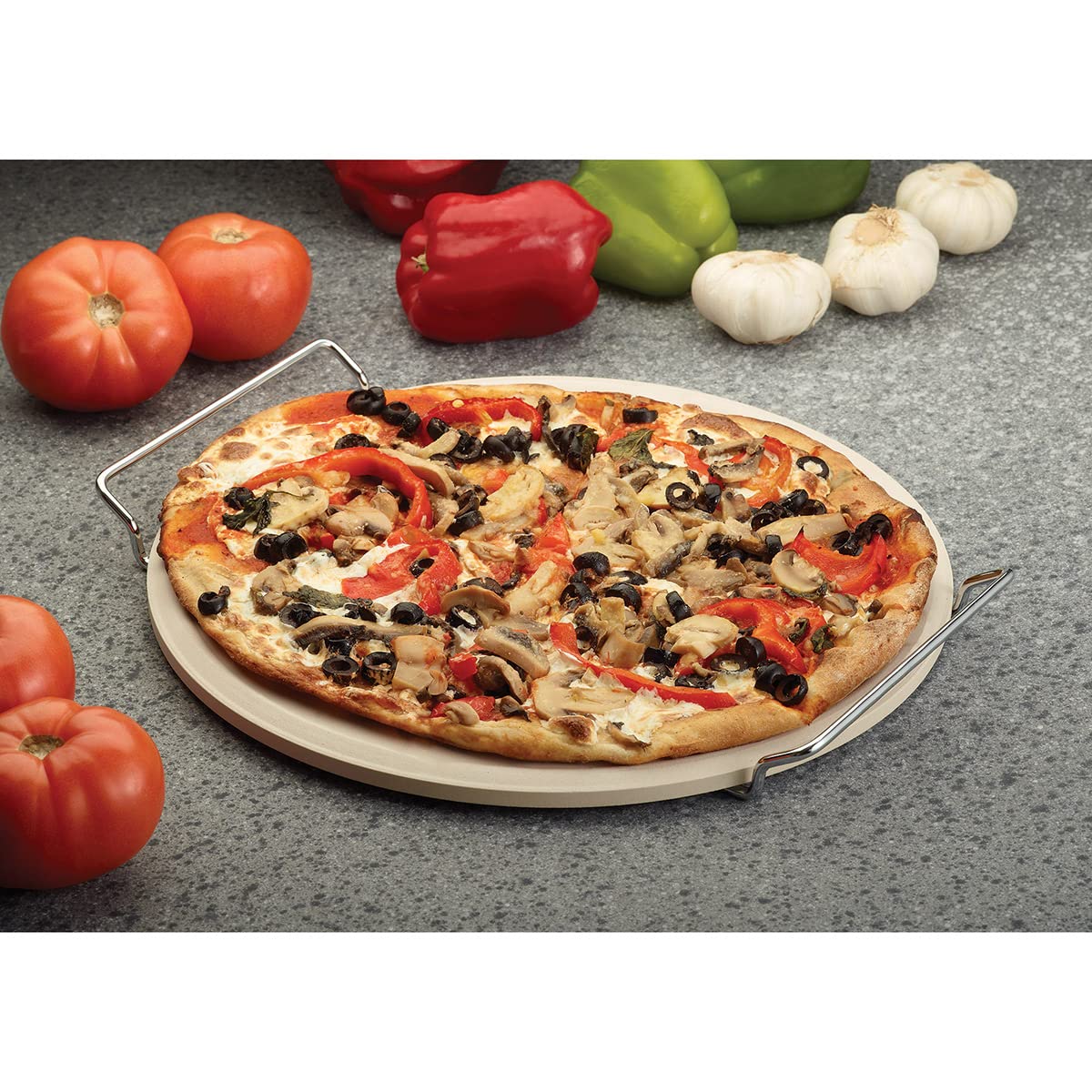 Fantes Pizza Baking Stone With Serving Rack, Natural Ceramic Stoneware, The Italian Market Original Since 1906