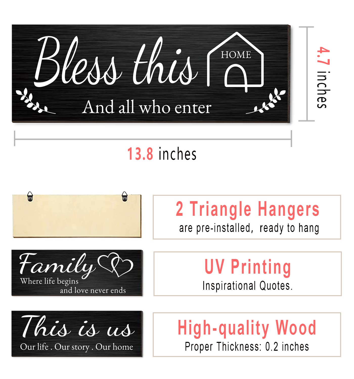 Joyhawk 4 Pieces Home Wall Decor Signs, THIS IS US/TOGETHER/BLESS THIS HOME/FAMILY Wall Decor For Living Room Bedroom, Rustic Wo