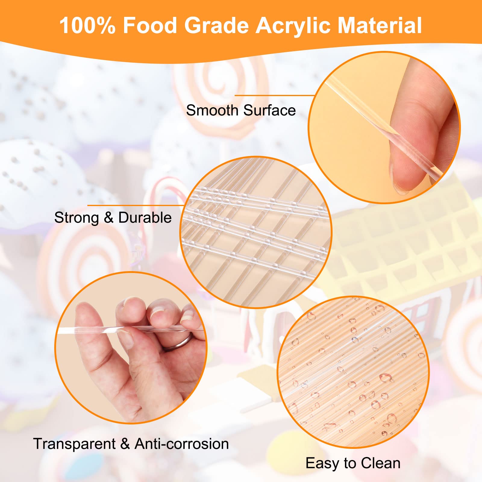 200Pcs Acrylic Lollipop Sticks, Anglekai Reusable Acrylic Pop Sticks Stirring Rod For Making Dessert (6 Inch)