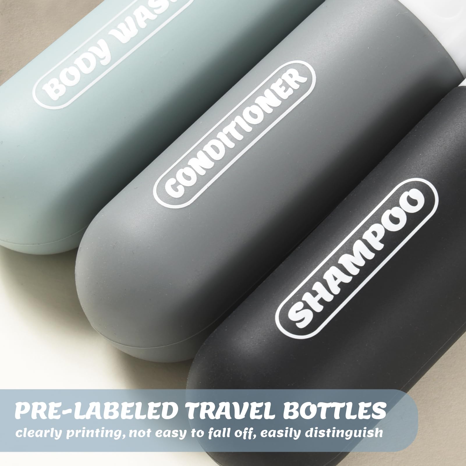 Silicone Travel Bottles For Toiletries With Labels, 3Oz Tsa Approved Squeezable Travel Size Containers, Leak Proof Travel Shampo