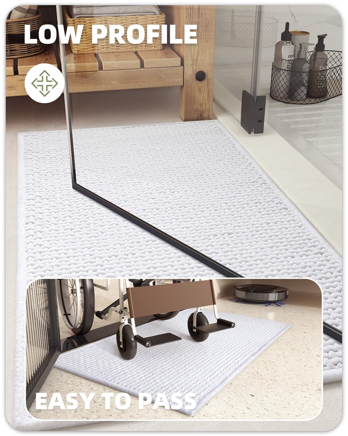 Color&Geometry Chenille Rubber Backed White Bathroom Rugs- Non Slip, Absorbent, Quick Dry, Washable- 23.5''X35.5'' Large Bath Ma