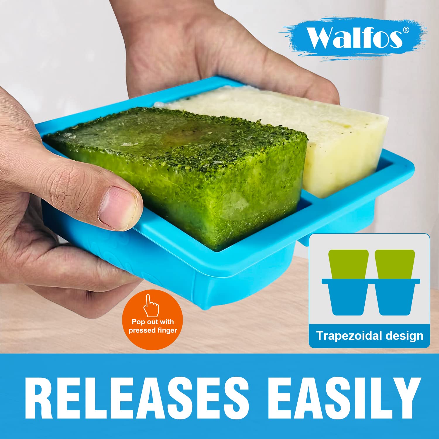 Walfos 1-Cup Silicone Freezer Molds With Lid, 4 Packs Soup Freezer Ice Cube Tray For Food, Silicone Food Freezing Container For
