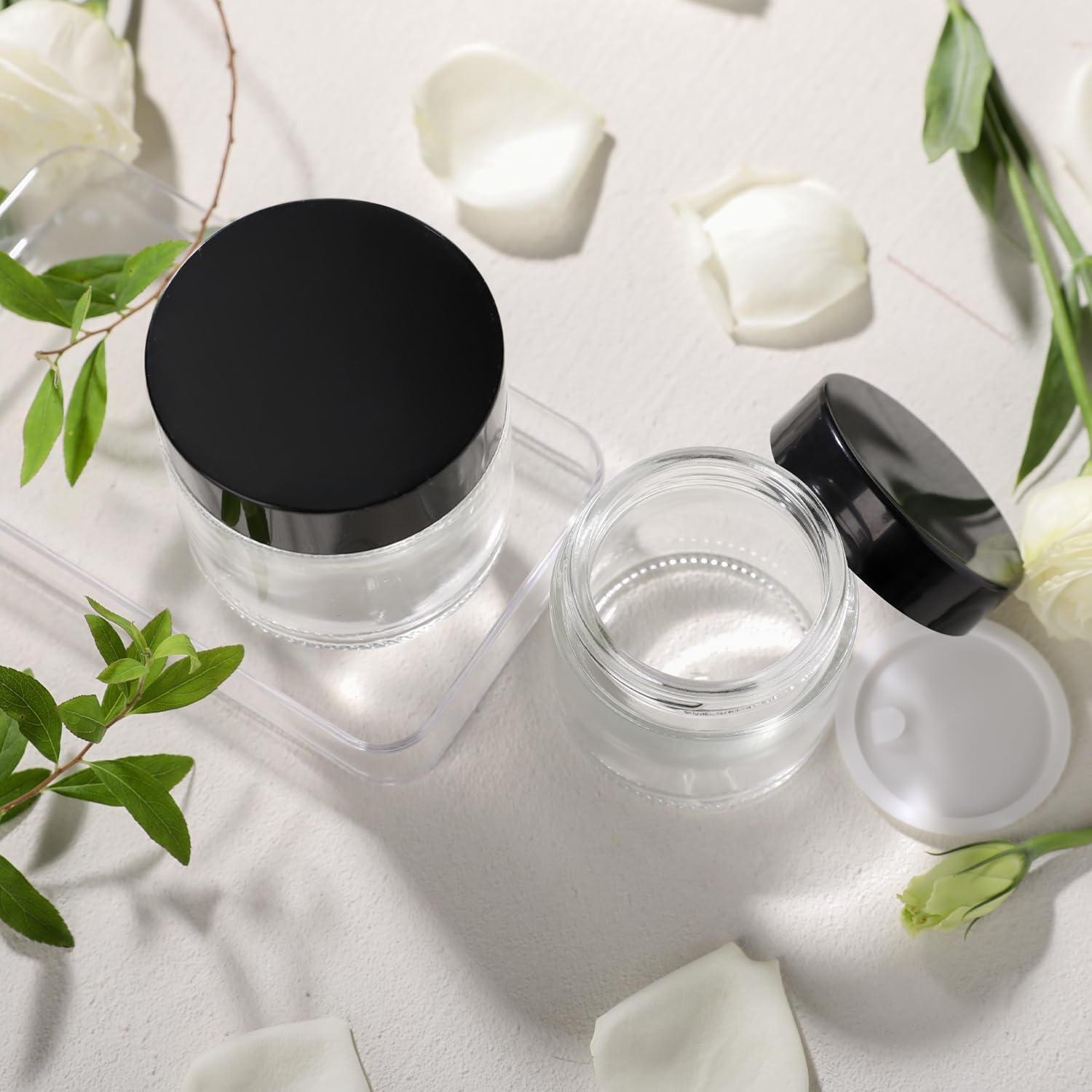 2 Oz Glass Jars With Lids,3 Pack Clear Small Glass Cosmetic Jars With Lids,60 Ml Empty Glass Makeup Containers For Sample, Cream