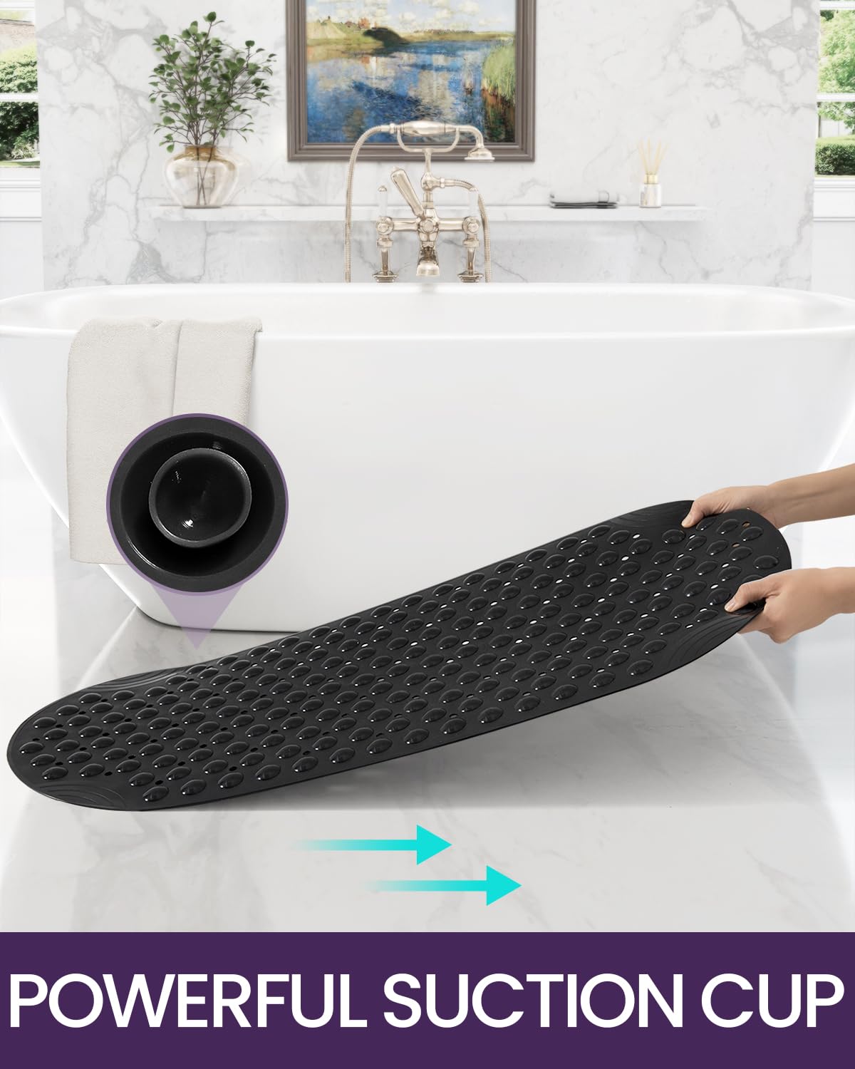 Dexi Bathtub Mat Non Slip 16X35, Shower Floor Mats For Bathroom Bath Tub, Washable Oval Bathmat With Suction Cups And Drain Hole