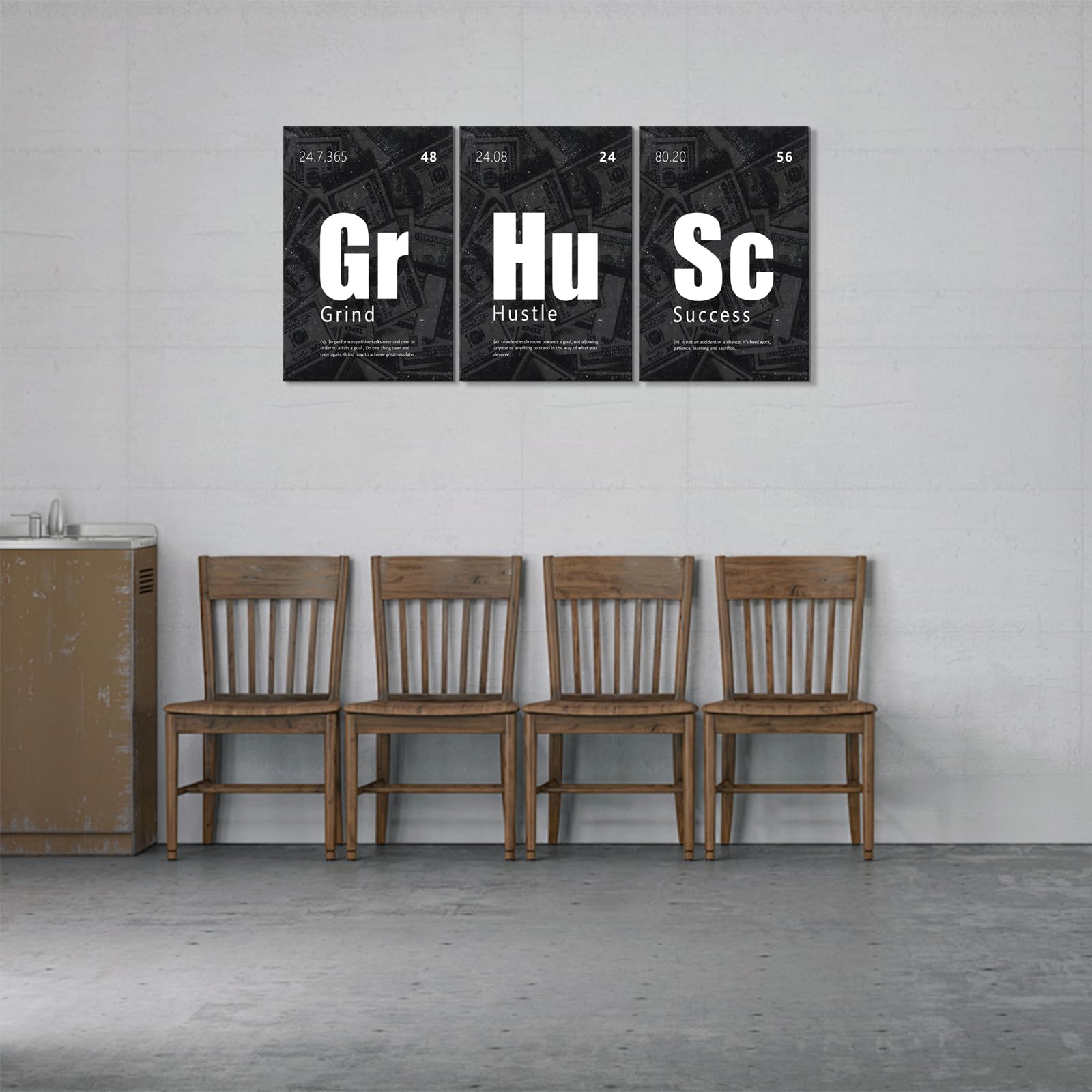 Kawahone Motivational Wall Art Success Posters-Grind Hustle Success Inspirational Quotes Canvas Prints For Office, Home Office,