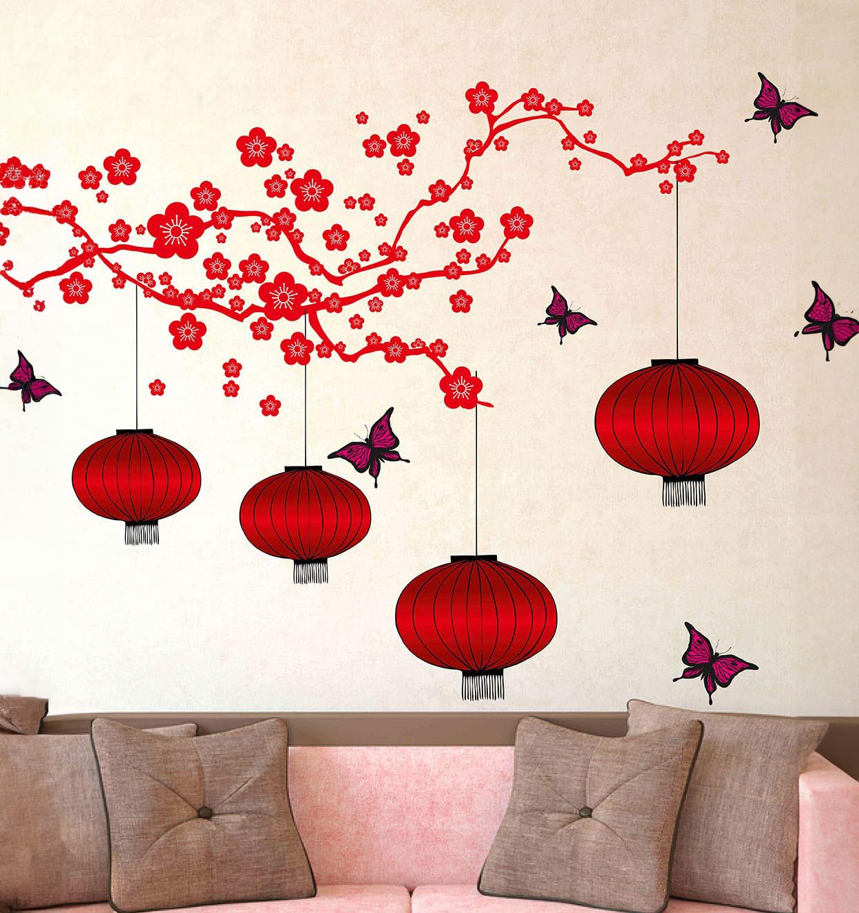 Decals Design Stickerskart Wall Stickers Chinese Lamps In Red - Double Sheet (Wall Covering Area: 175Cm X 180Cm,Product Dimensio