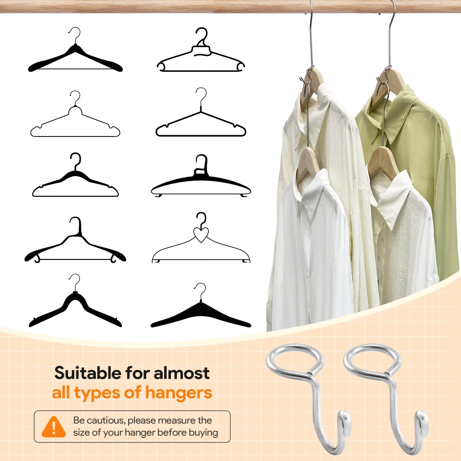 Kwokwei Metal Clothes Hanger Connector Hooks, 50Pcs Hanger Extender Hooks, Clothes Hanger Organizer Mini Space Saver Hangers Sta