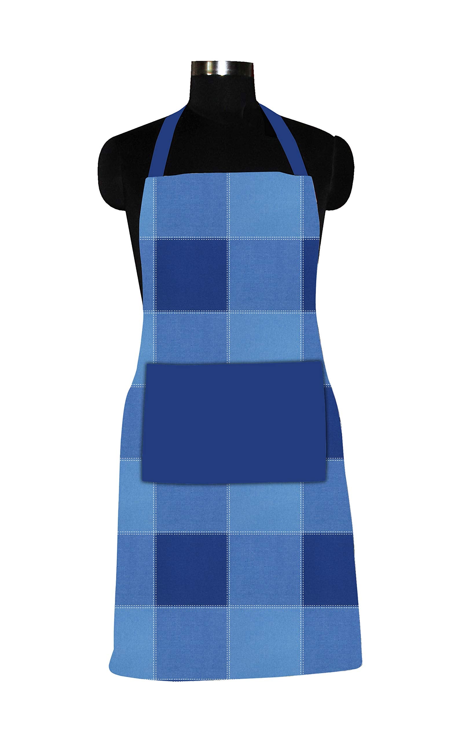 Airwill Cotton ChefS Free Size Checkered Pattern Apron (Blue, Pack Of 1 Pc)