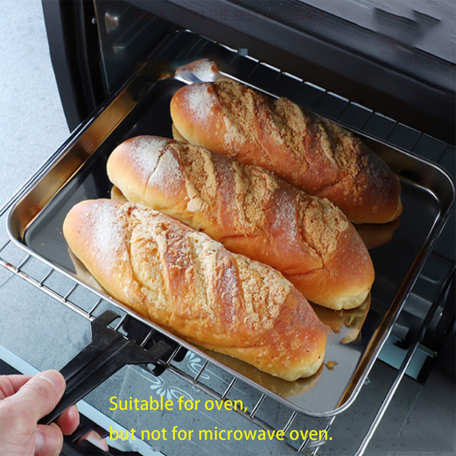 Baking Cookie Sheets Pans Jelly-Roll Pans Roasting Pan Stainless Steel Baking Pans Tray Cookie Sheet Nonstick Toaster Oven Baking Sheet Pans  Easy Clean & Dishwasher Safe (16.2'' x 12.6'')