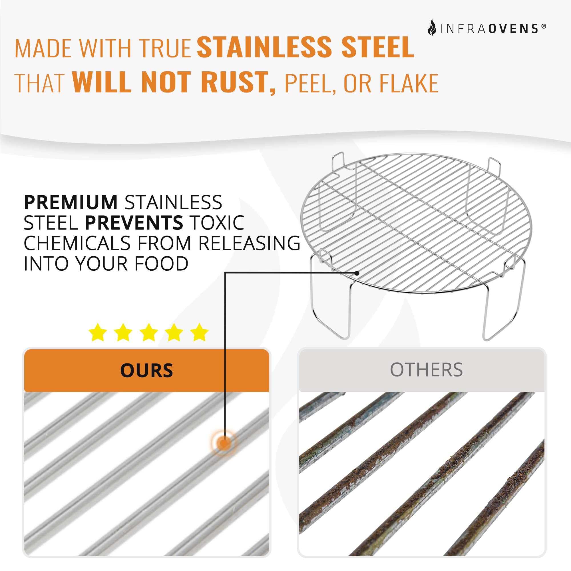 4 inch Stainless Steel Grill Rack Compatible with NuWave Oven Pro  Primo  NutriChef  Black Decker  Reversible Grate Accessory for Cooking  Baking  Cooling in Infrared Kitchen Convection Toaster Oven