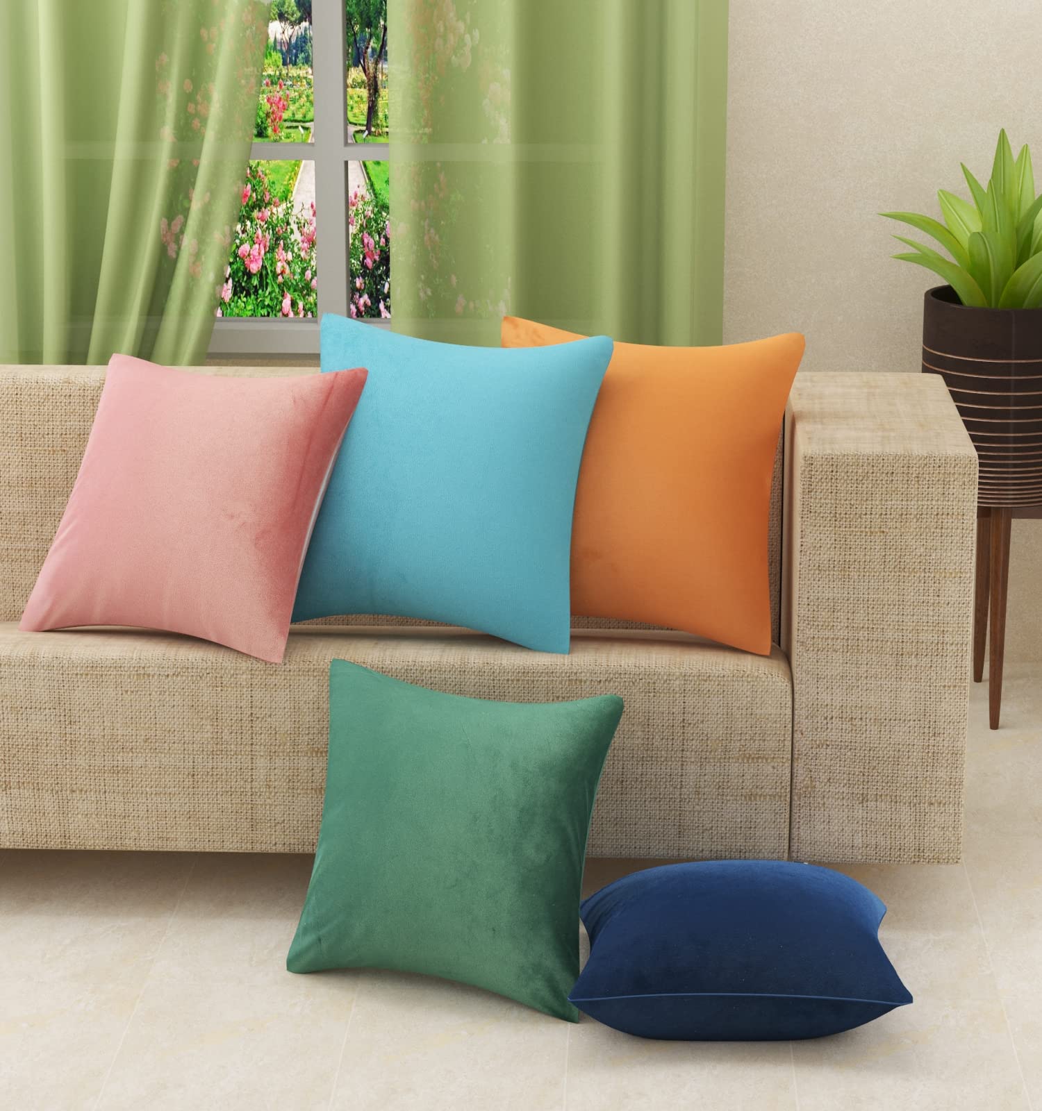 Stuffique Velvet Pillow Solid Plain Cushion Covers 16 Inch X 16 Inch Set Of 5, Mulitcolors Set