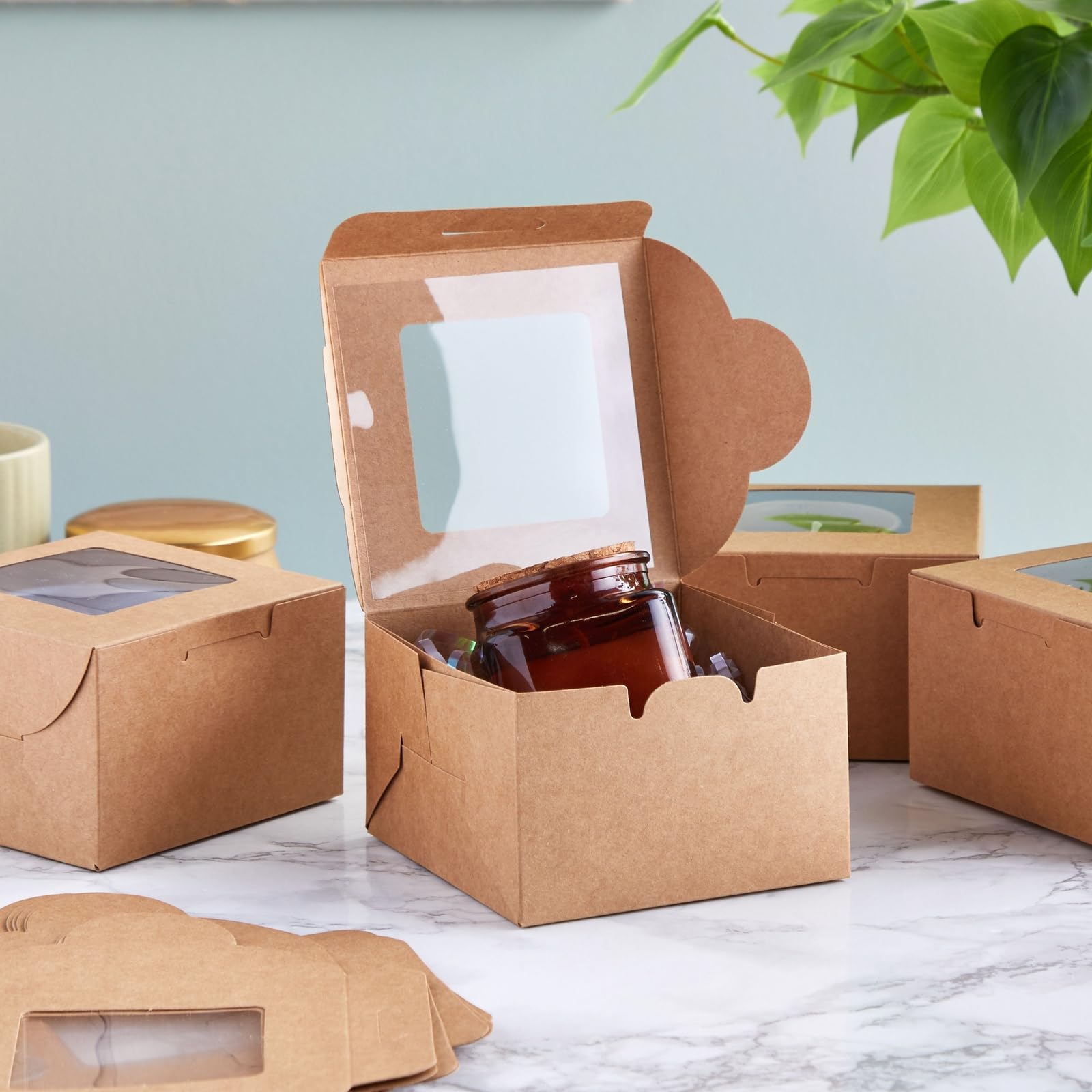 Juvale 50 Pack 4X4X2.5 Mini Dessert Boxes With Window For Bakery - Baked Goods Packaging Containers For Cupcakes, Cookies, Pastr
