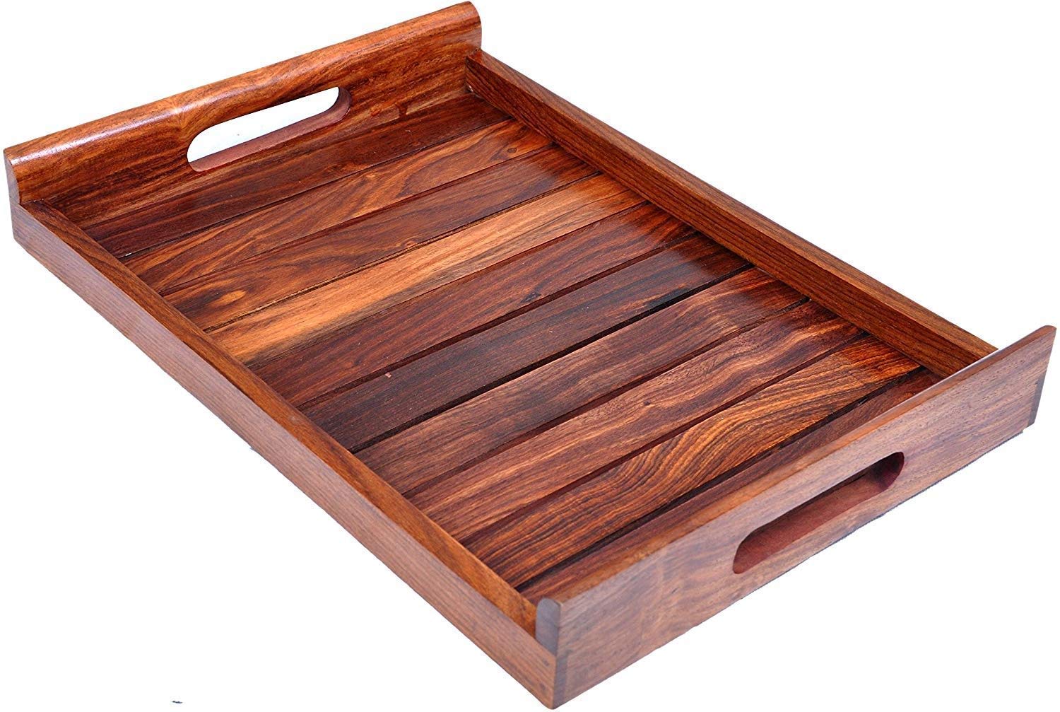Woodykart Wooden Handmade Serving Tray/Table Decor Brown (14 X 10 X 2 Inches)