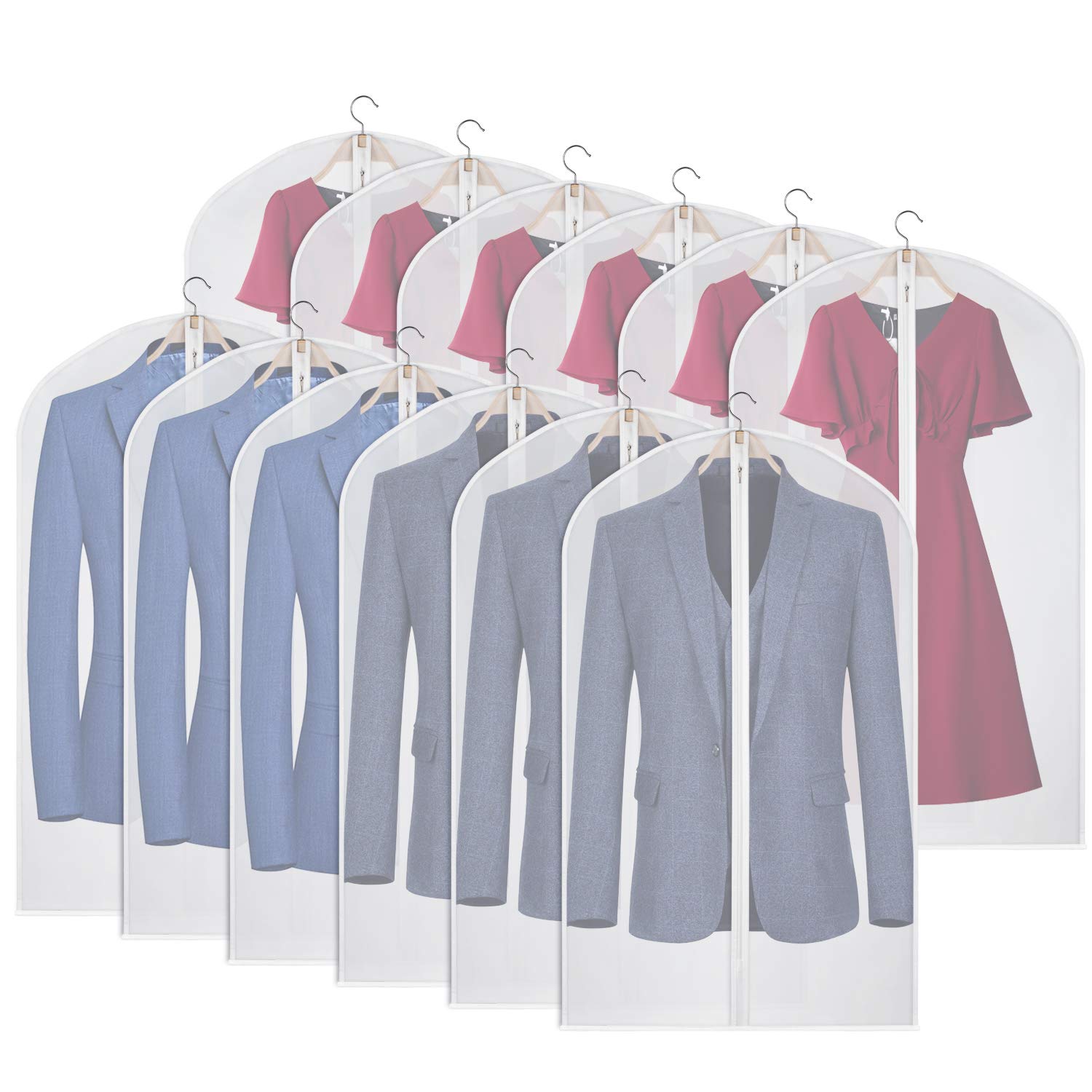 Kntiwiwo Clear Garment Bag Suit Bags for Storage Set of 12 Hanging Dust-Proof Clothes Cover Bag with Zipper for Suit  Coat  Dress Closet Clothes Storage-24? x 40?